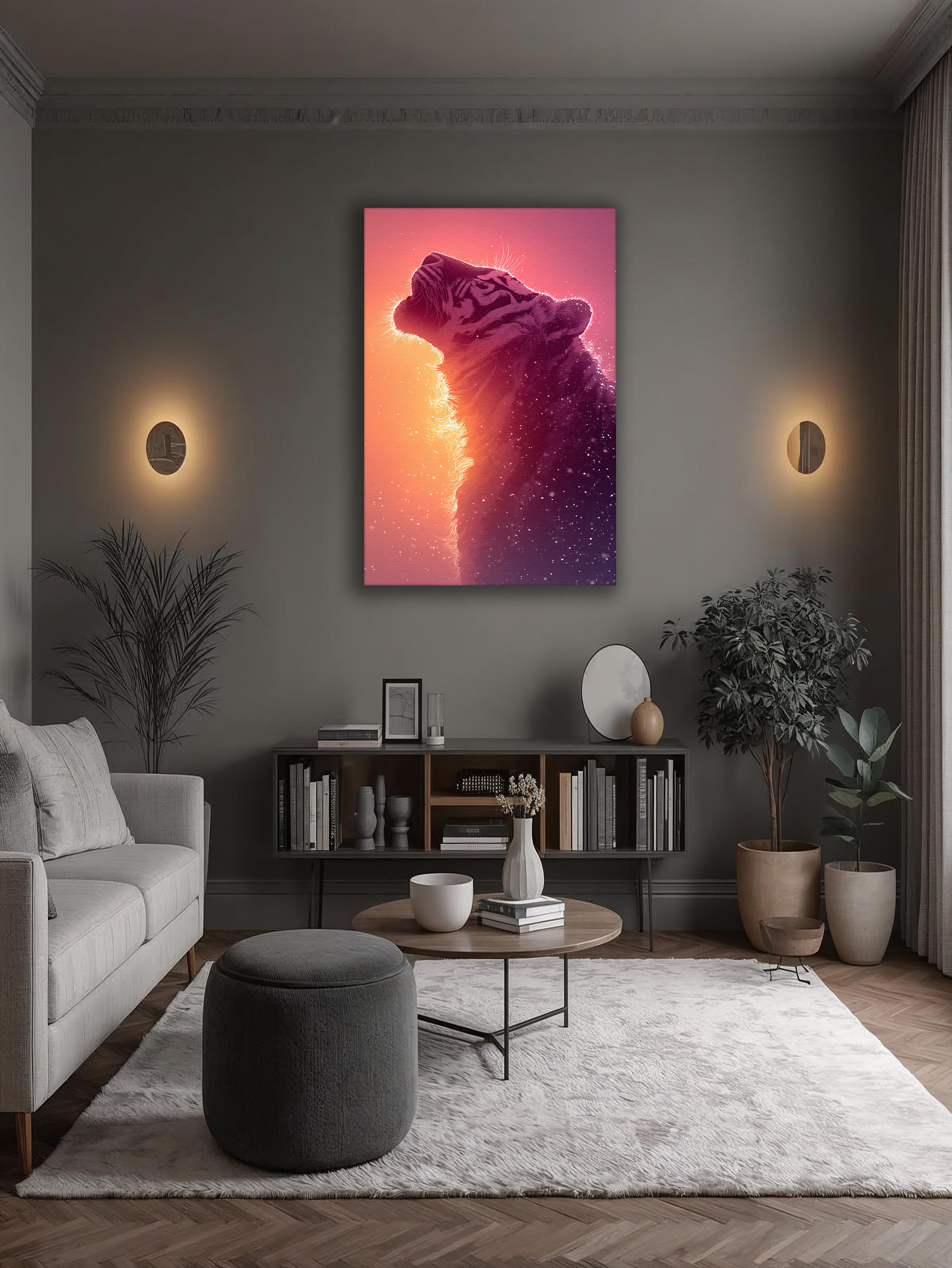 Korean Tiger Sunset Vertical Canvas Art – Powerful Animal Wall Decor