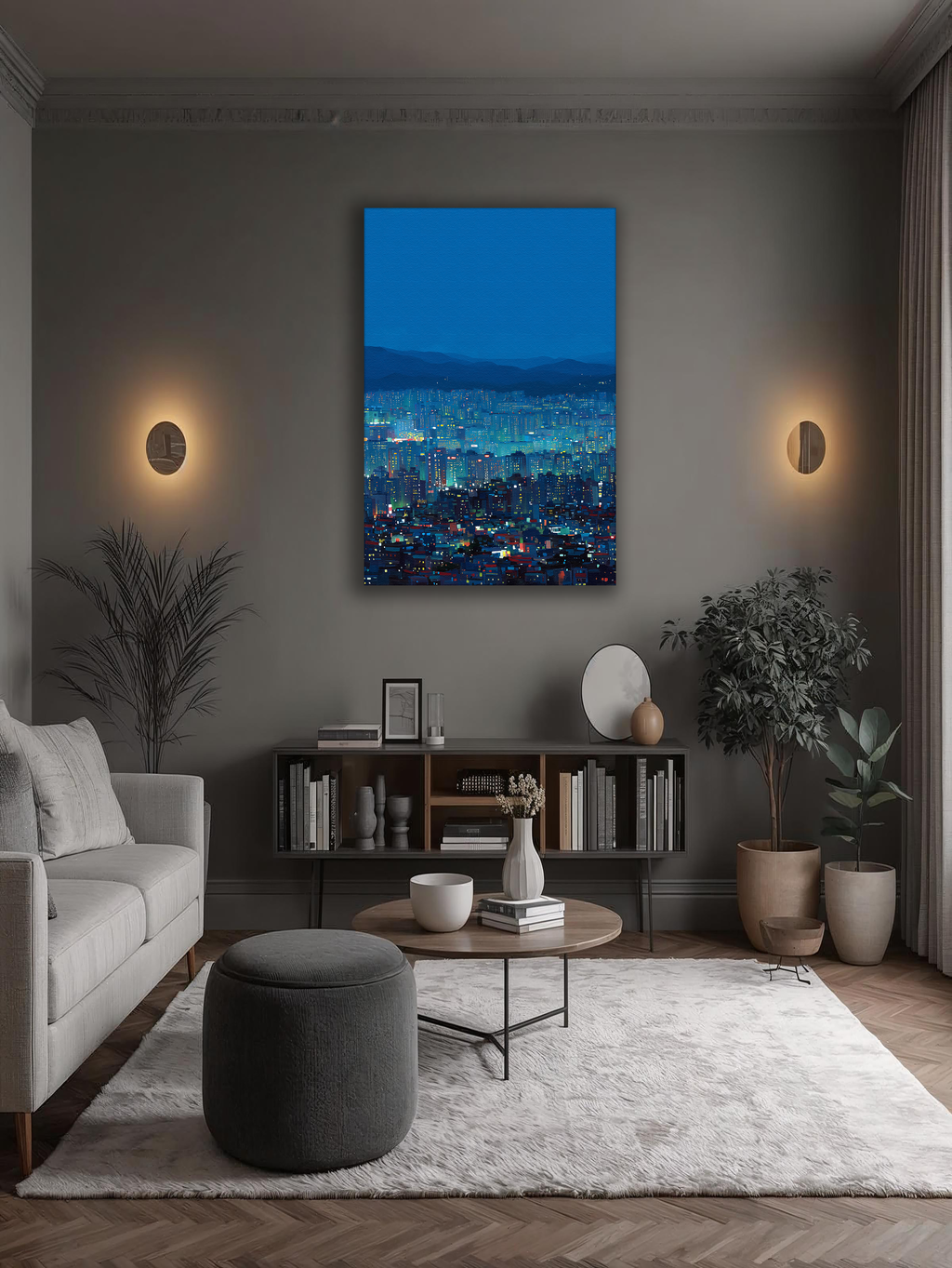 Korean Midnight Skyline Canvas Art