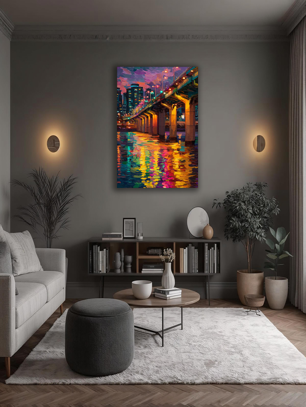 Korean Rainbow Bridge of Seoul Nights Canvas Art