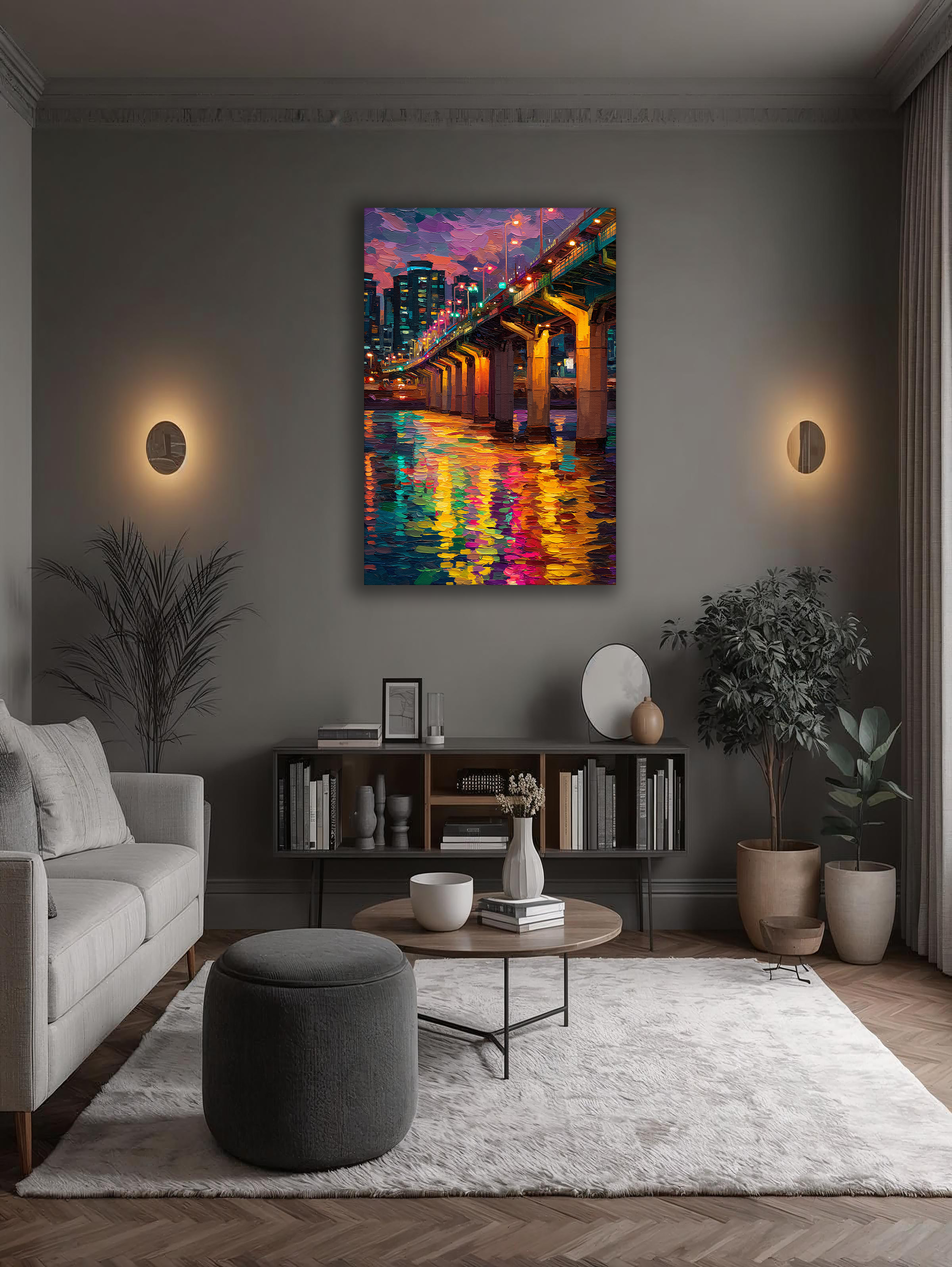 Korean Rainbow Bridge of Seoul Nights Canvas Art