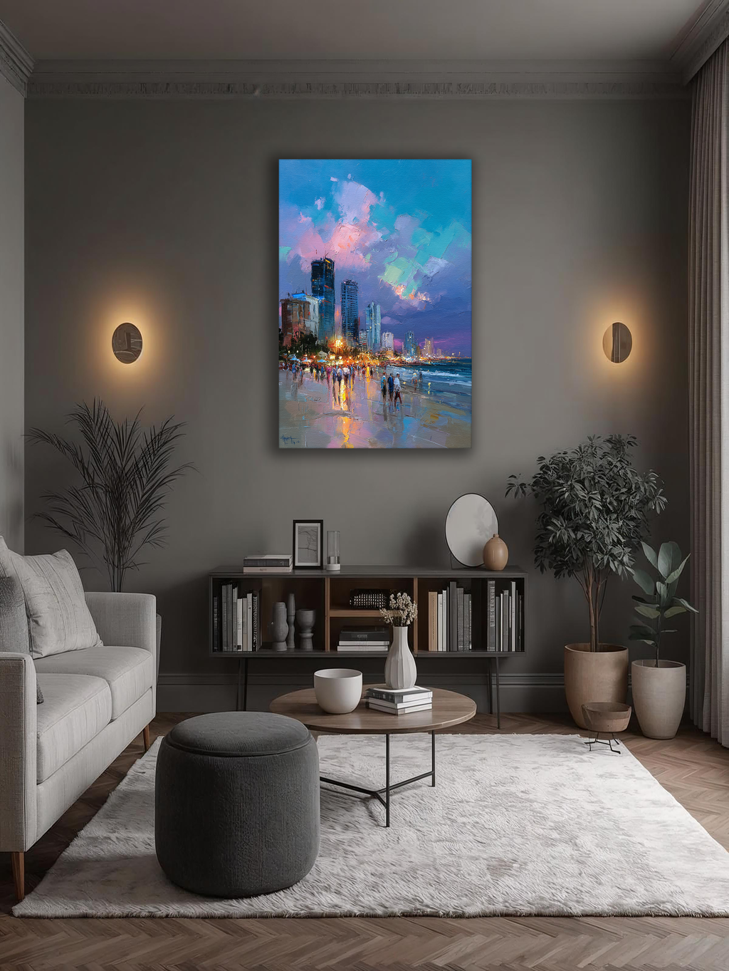 Korean Coastal Evening of Lights Canvas Art