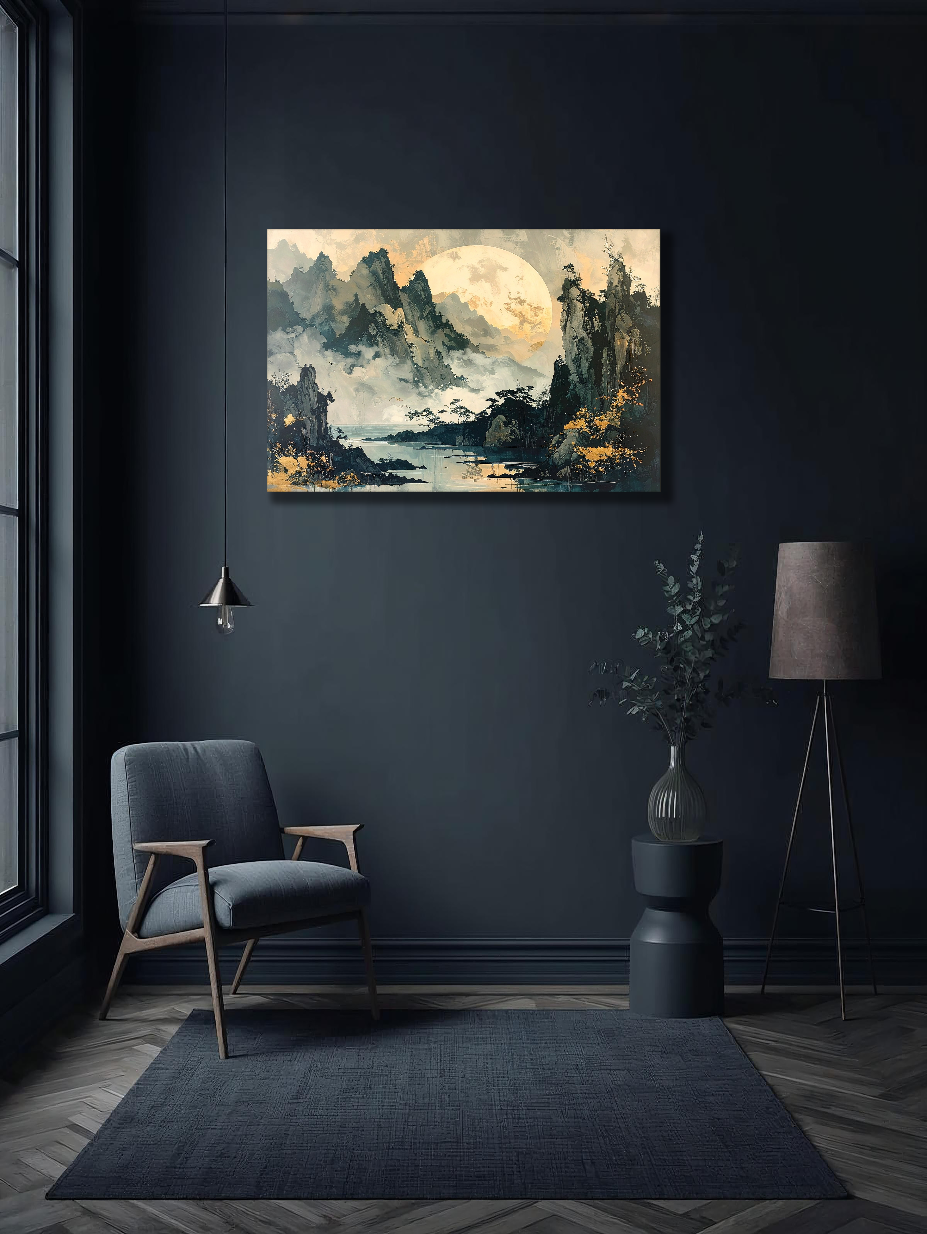 Moonlit Serenity over Korean Mountains – Korean Landscape Canvas Art