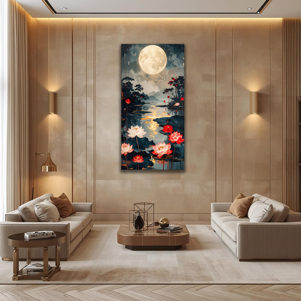 Moonlit Lotus Serenity (Portrait Canvas Edition)