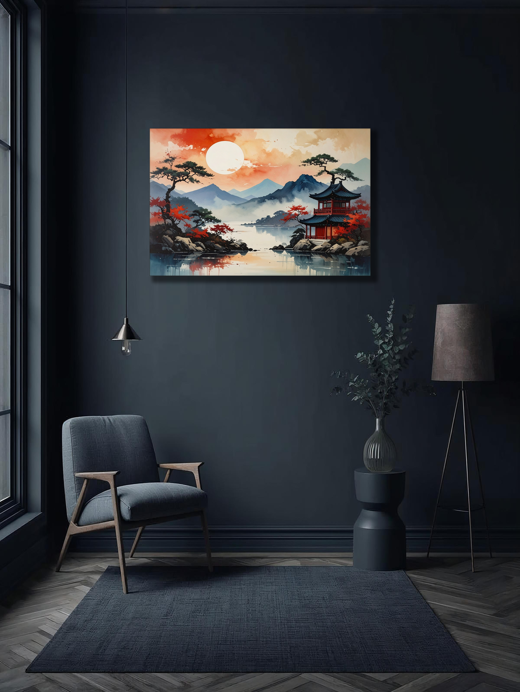 Morning Glow over the Hanok Lake – Korean Landscape Canvas Art