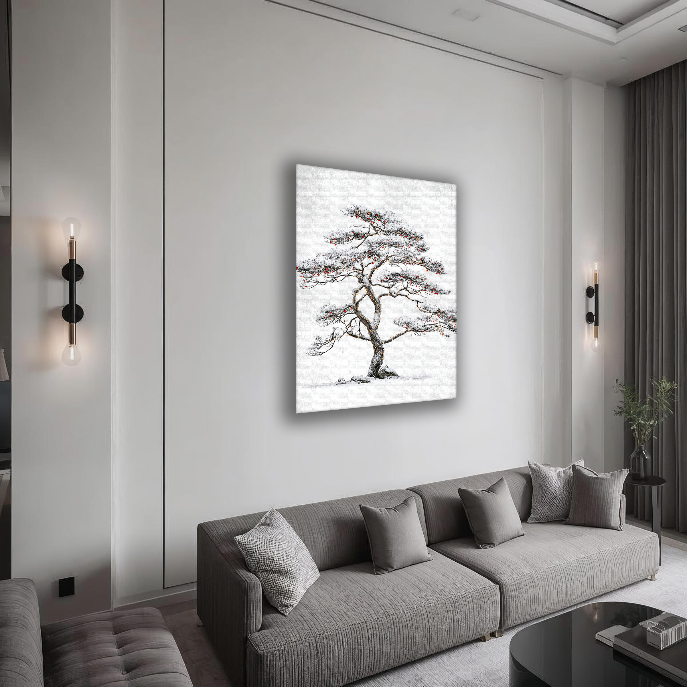Korean Winter Pine Tree Canvas Art | Minimal Snow Landscape