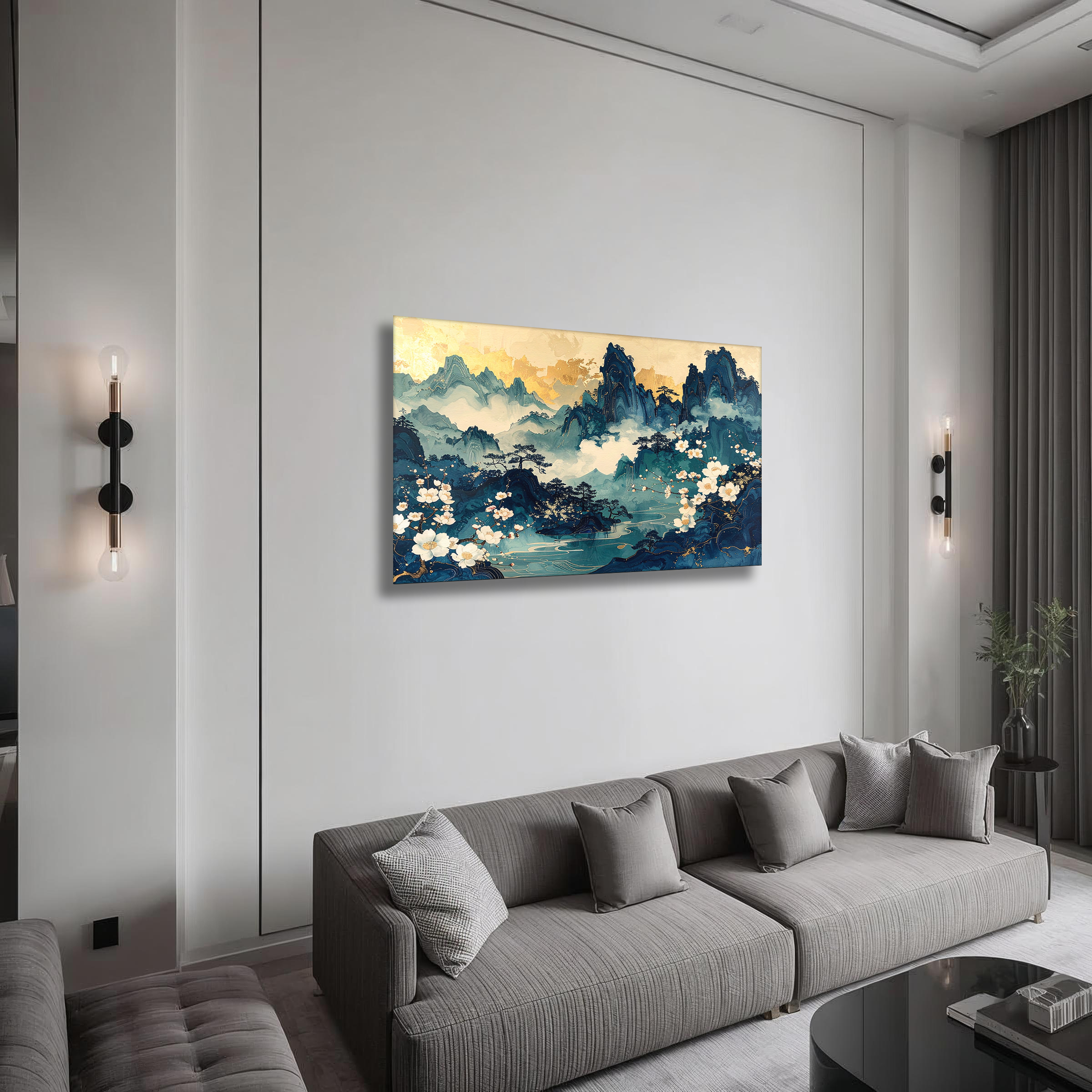Azure Tranquility – Korean Mountain Blossom Canvas Art