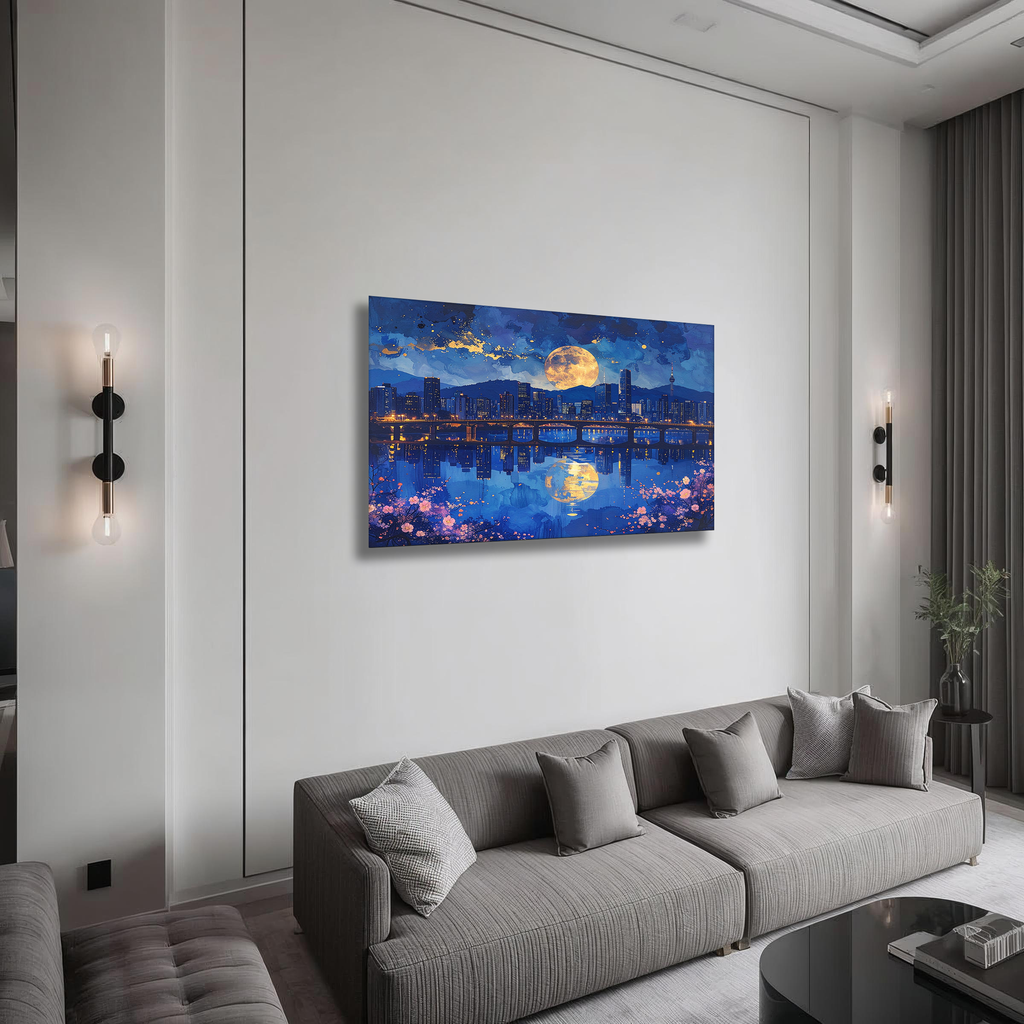 Moonlight Over Seoul – Korean City Nightscape Canvas Art