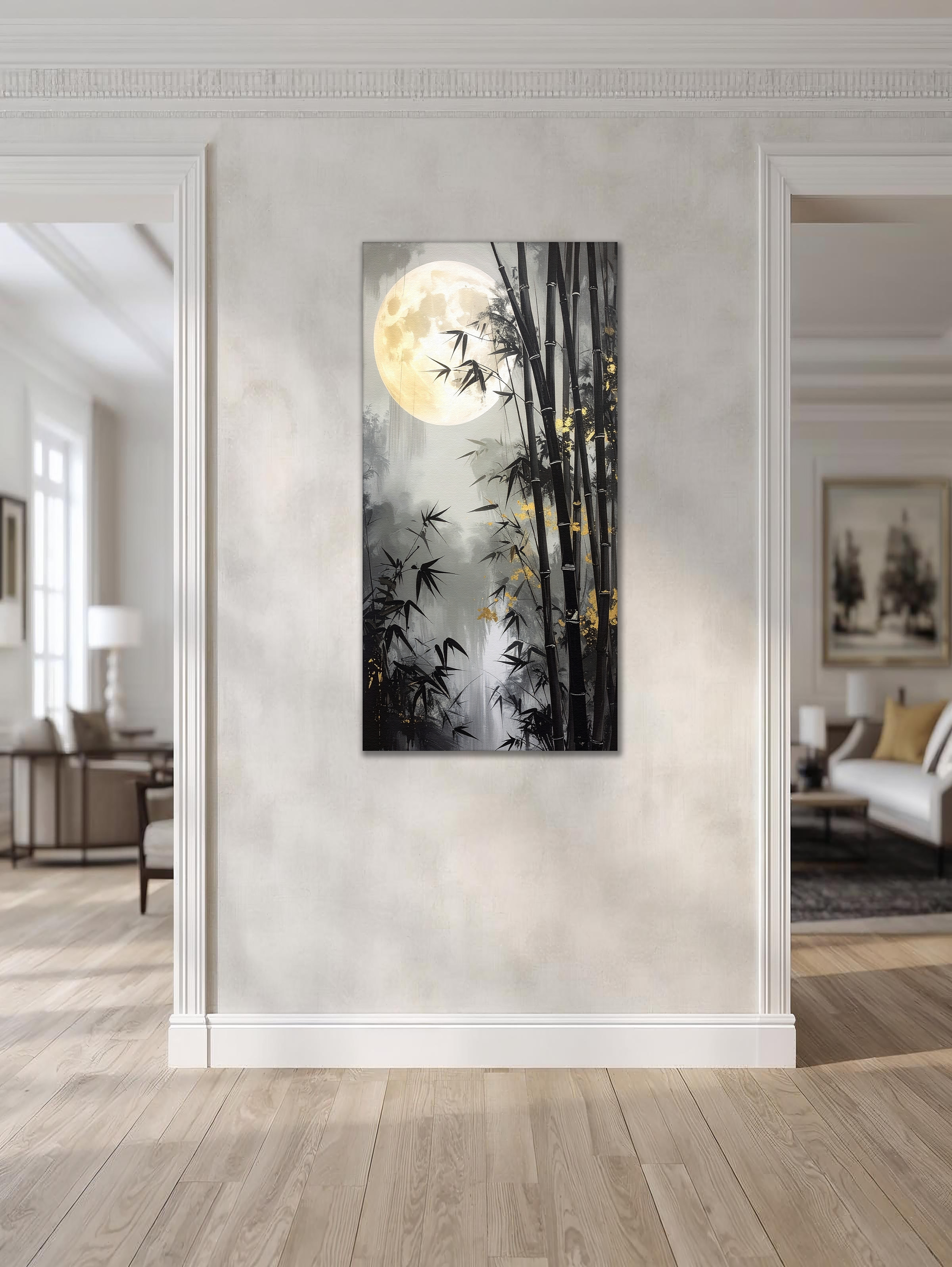 Moonlit Bamboo Serenity (Portrait Canvas Edition)