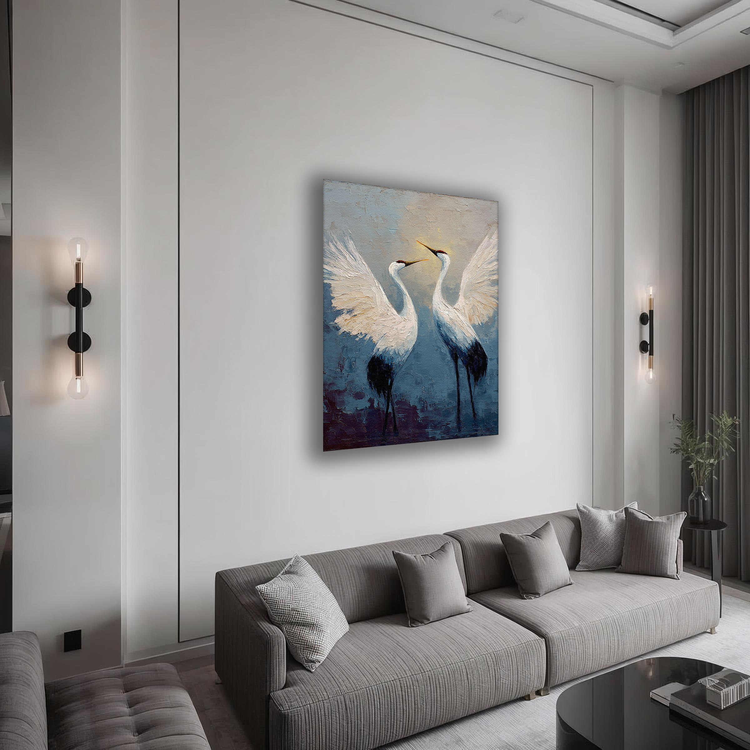 Korean Crane Canvas Art | Graceful Twin Wings Painting