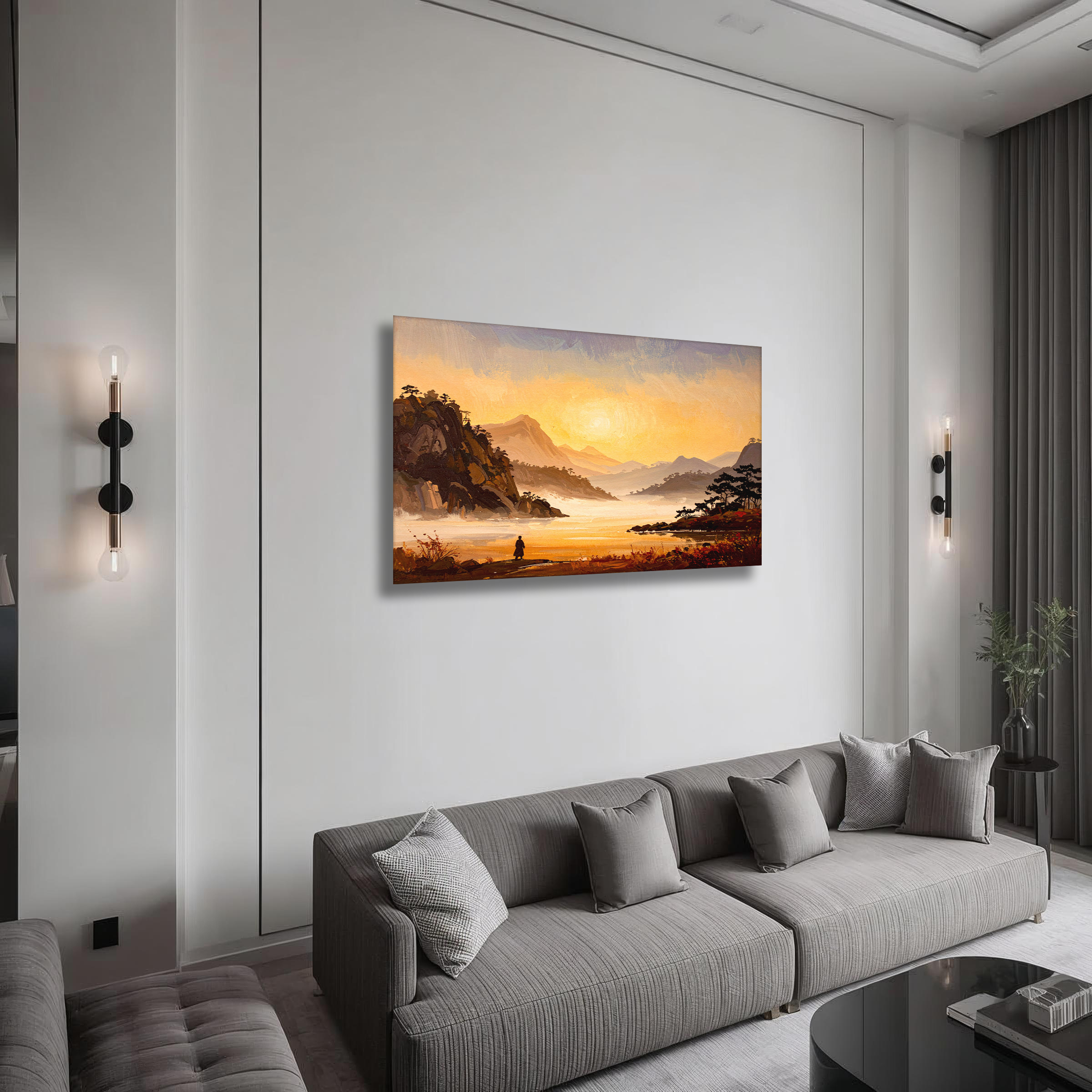 Golden Silence of Dawn – Korean Mountain Landscape Canvas Art
