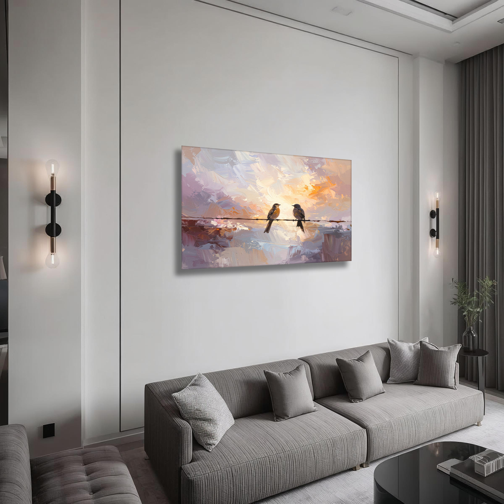 Whisper of Morning Light – Two Birds Minimal Impressionist Canvas Art