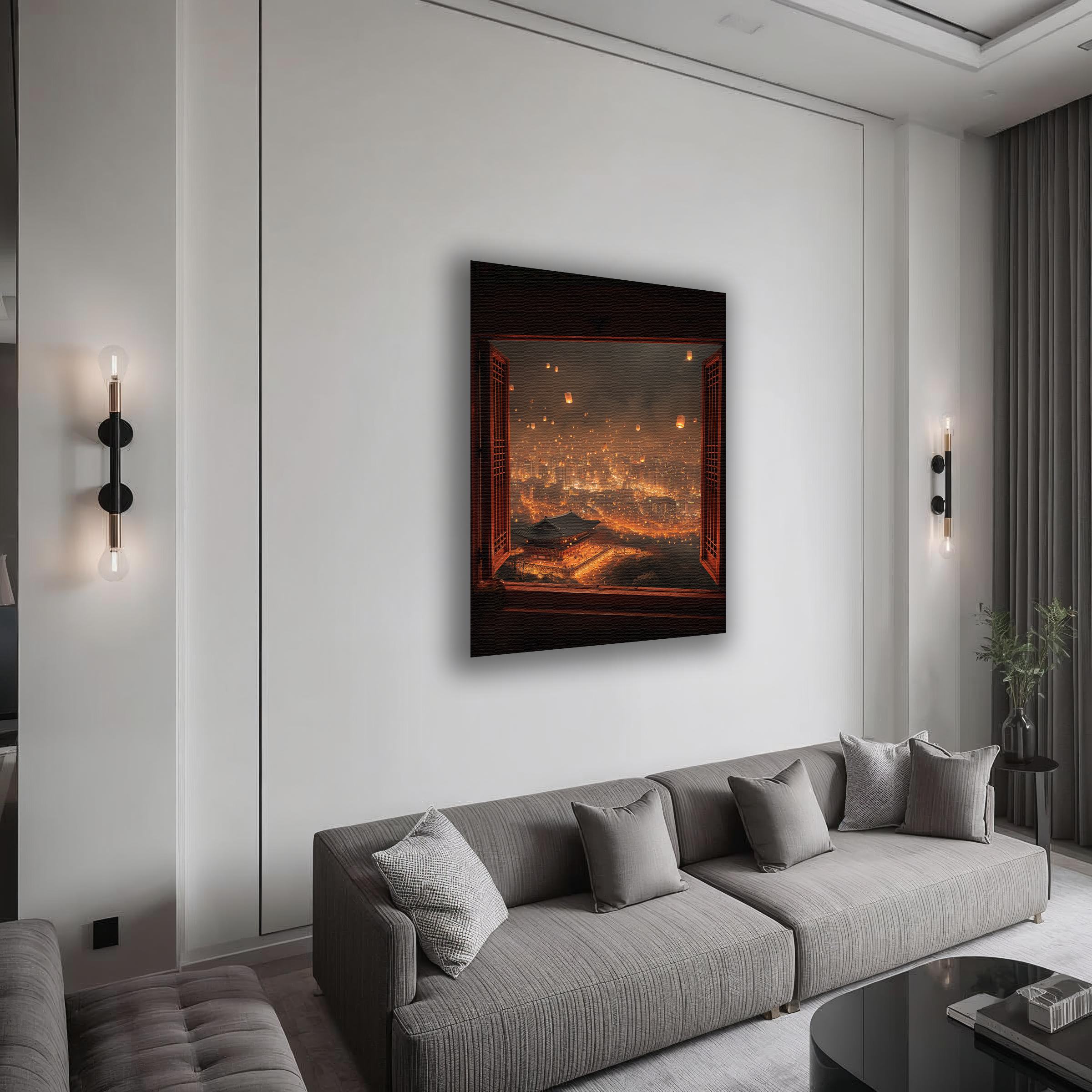 Korean Lanterns Over the City Canvas Art