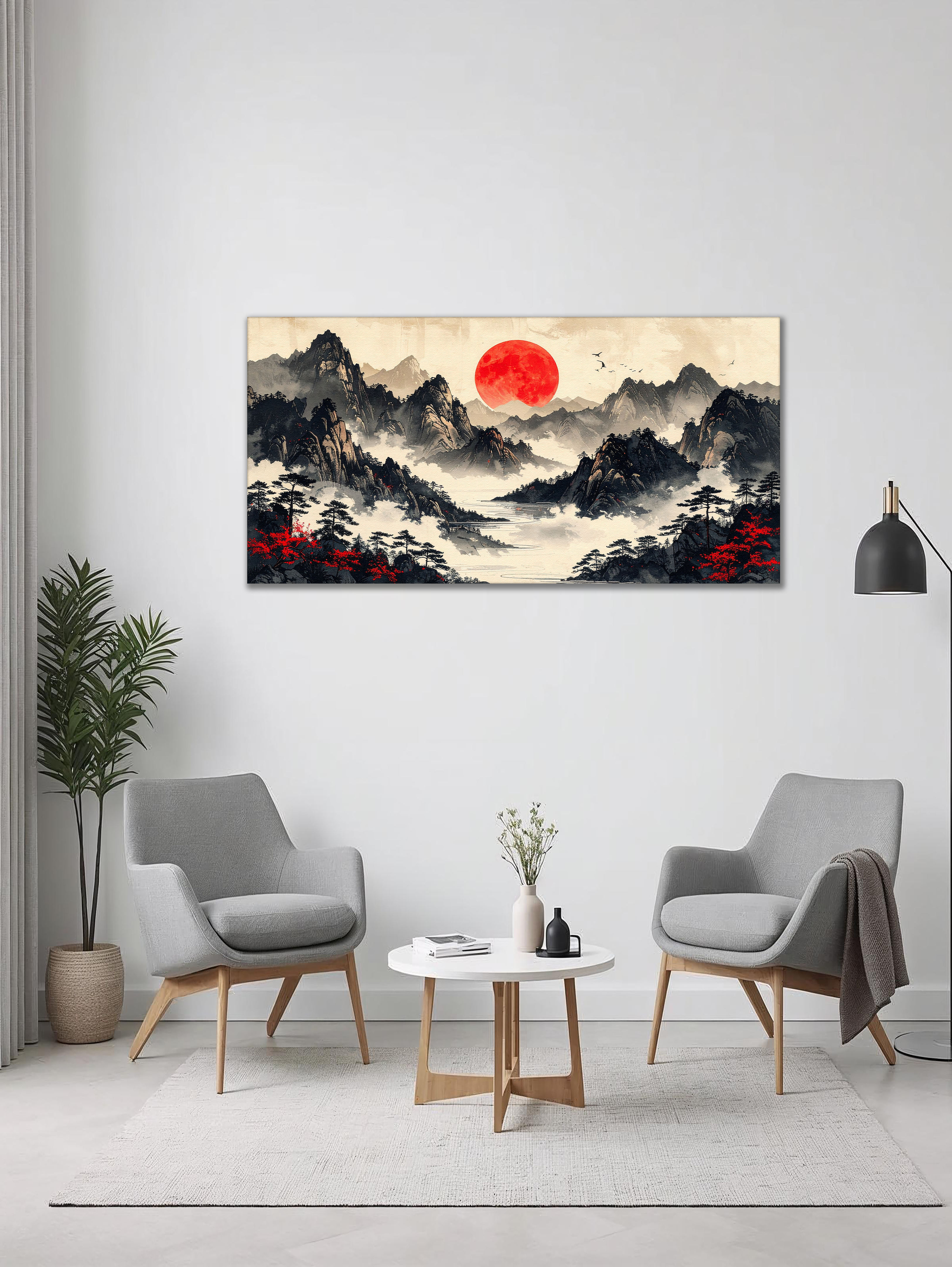 Crimson Moon over the Silent Peaks (Landscape Canvas Edition)