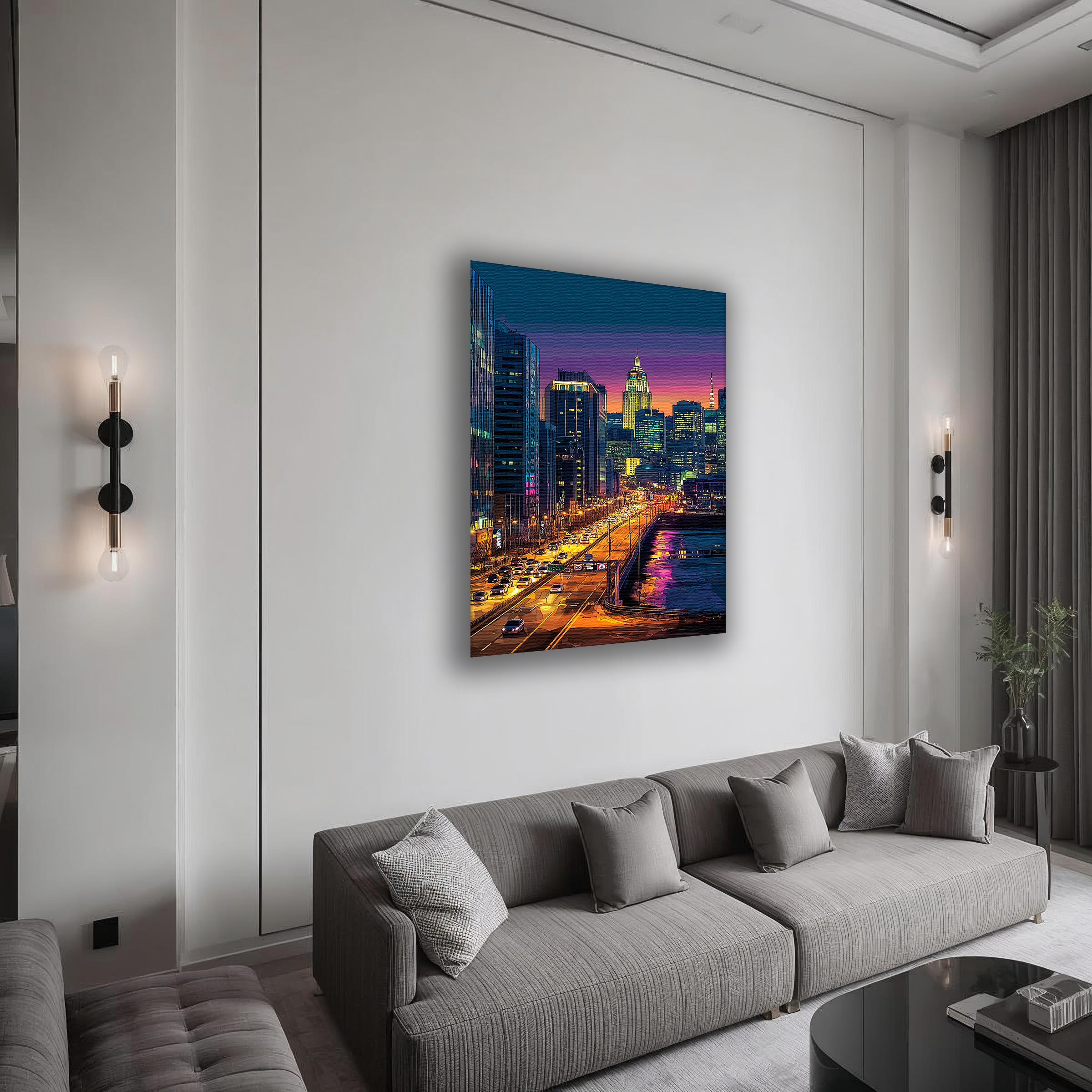 Korean Cityscape Canvas Art | Seoul Sunset Skyline
