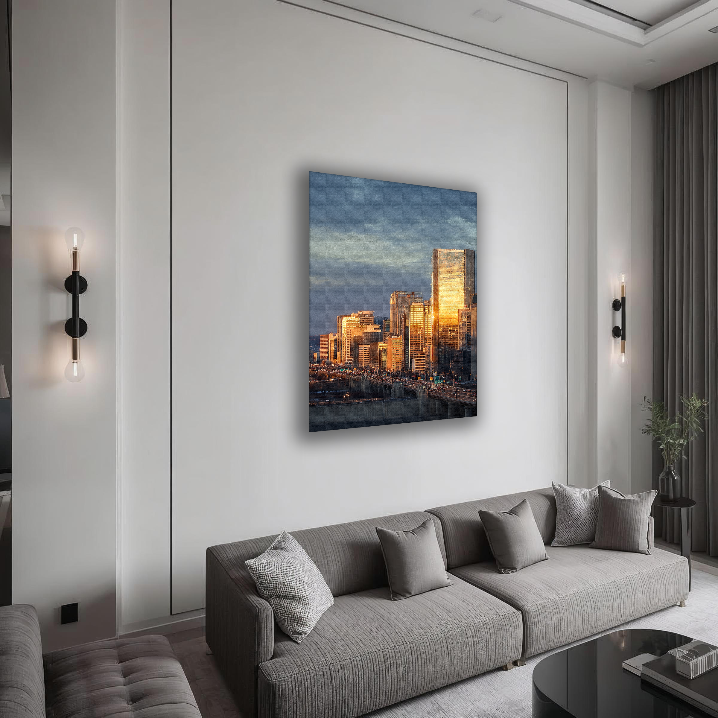 Korean Cityscape Canvas Art | Golden Seoul Sunset Towers