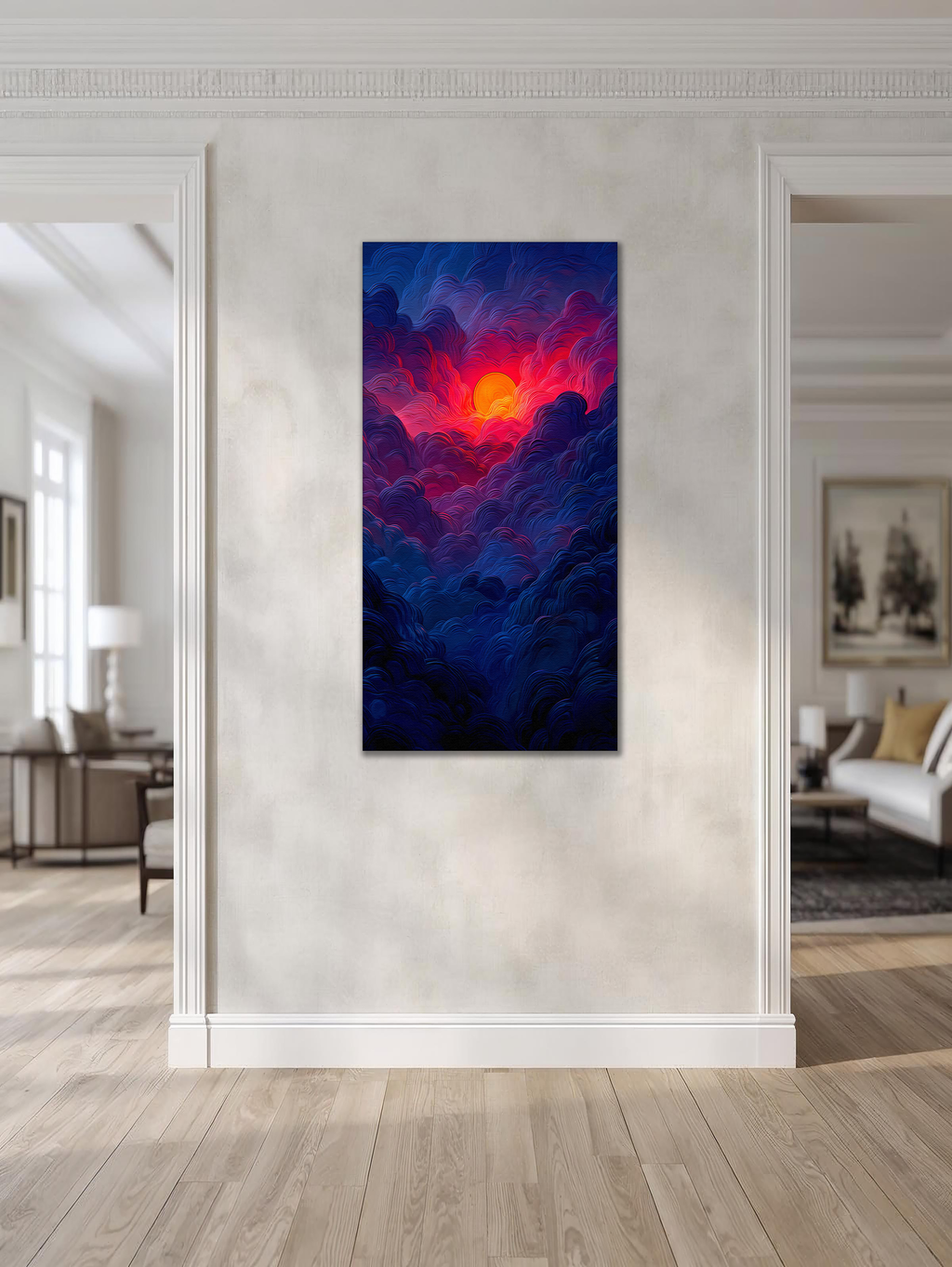 Crimson Sunrise over the Mountains (Portrait Canvas Edition)
