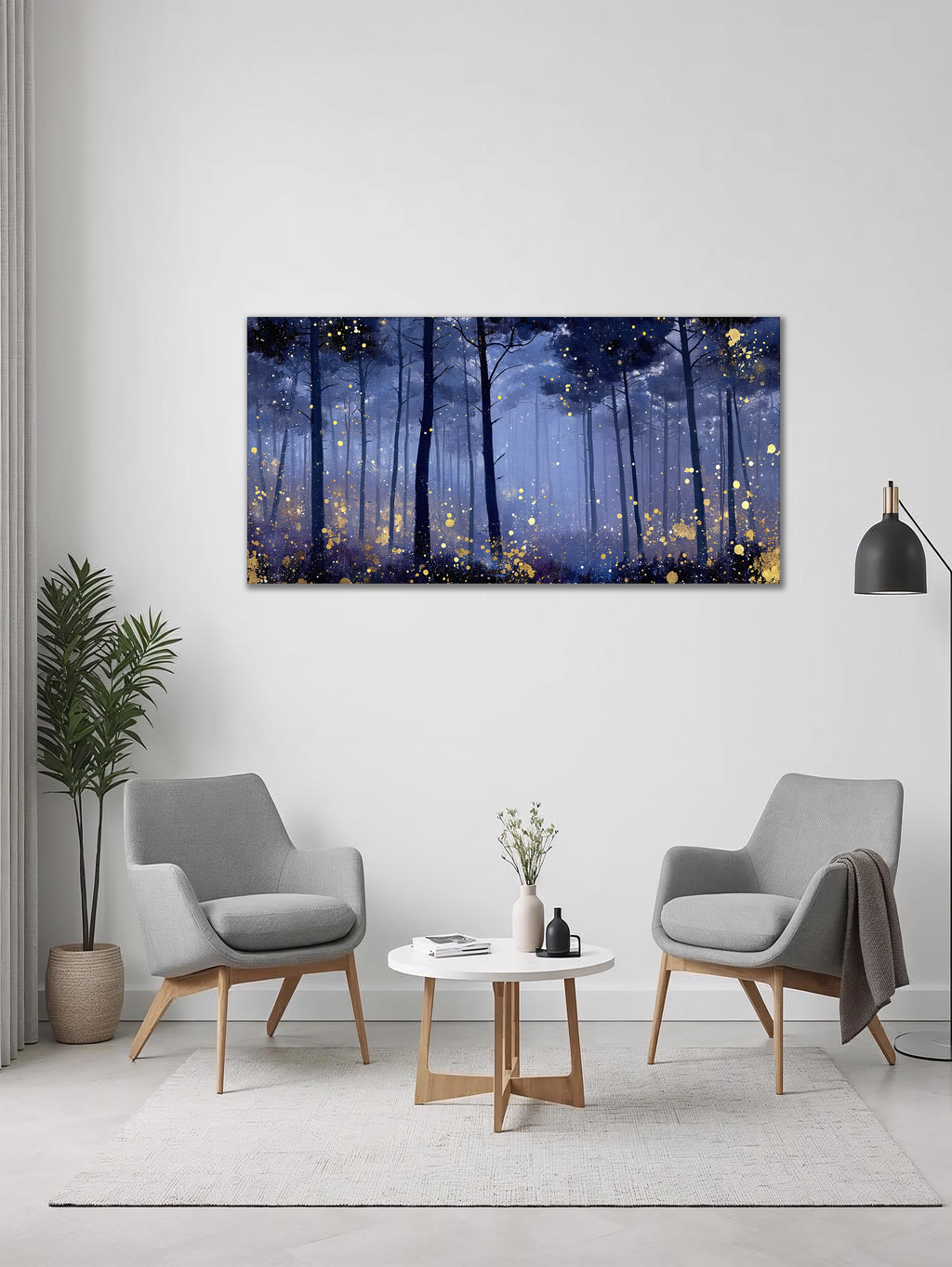 Korean Blue Forest Canvas Art | Gold Mist Landscape (Landscape Canvas Edition)