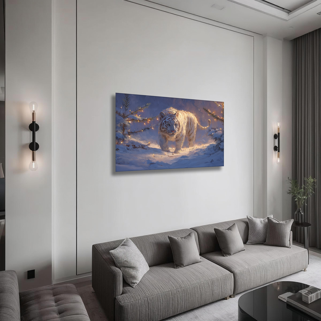 Korean White Tiger Canvas Art | Winter Forest Glow