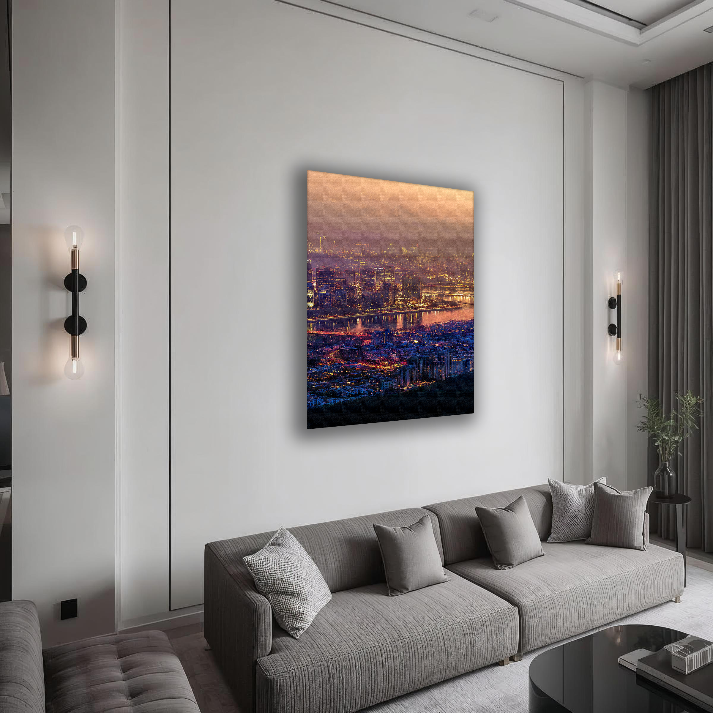 Korean Cityscape Canvas Art | Seoul Dusk Skyline View