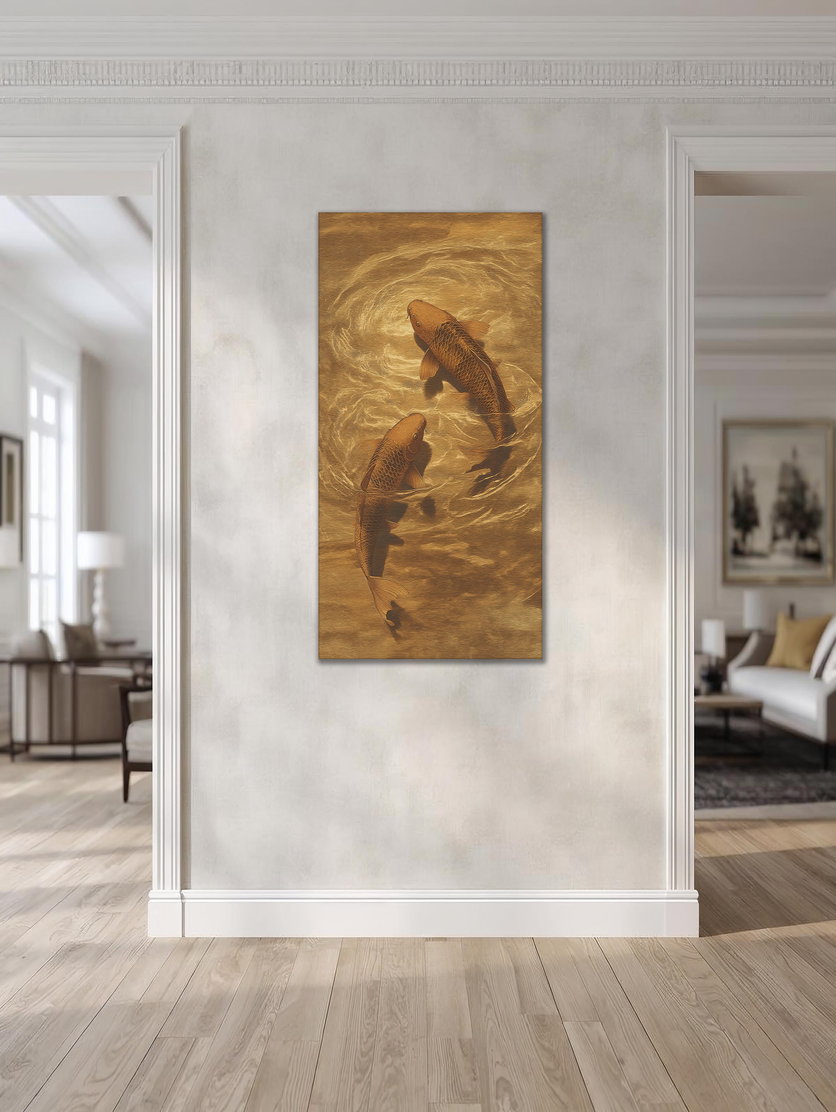 Golden Koi in Harmony (Portrait Canvas Edition)
