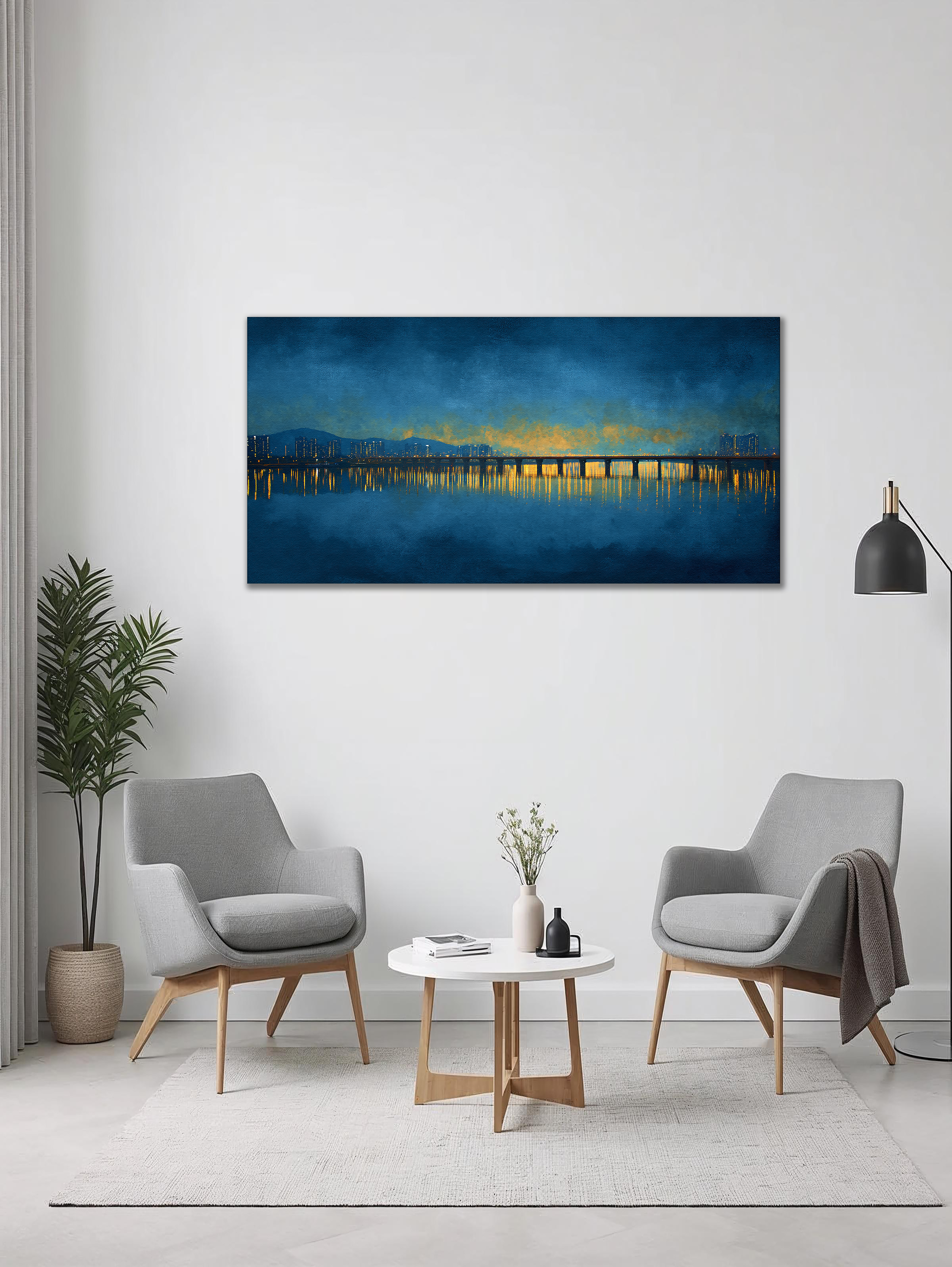 Korean Night River Canvas Art | Seoul Bridge Reflections (Landscape Canvas Edition)