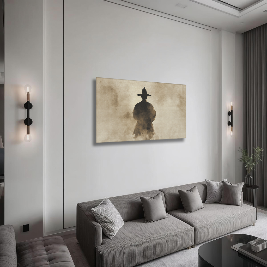 Korean Scholar Silhouette Canvas Art | Sepia Minimal Style