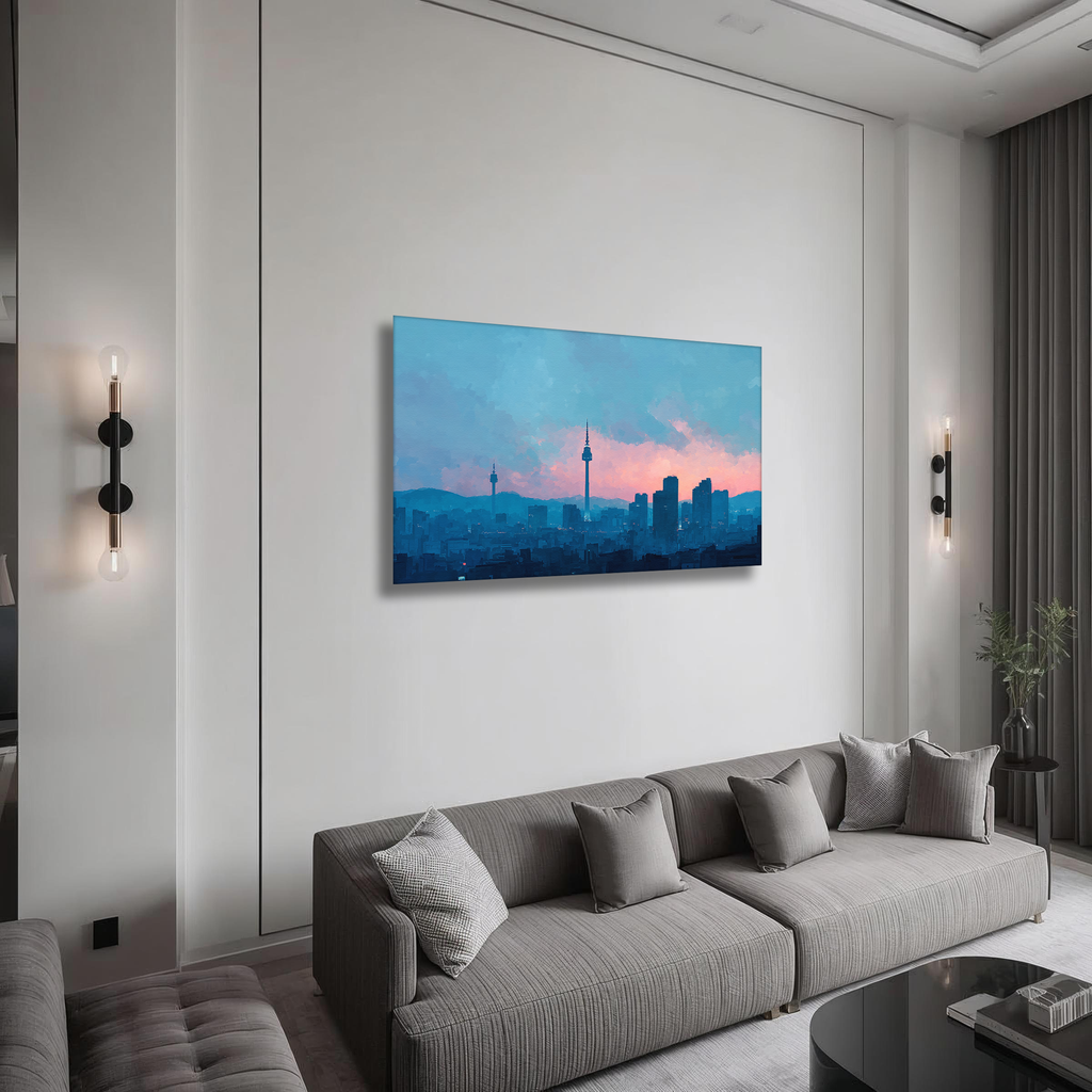 Korean Cityscape Canvas Art | Seoul Tower Dawn Sky