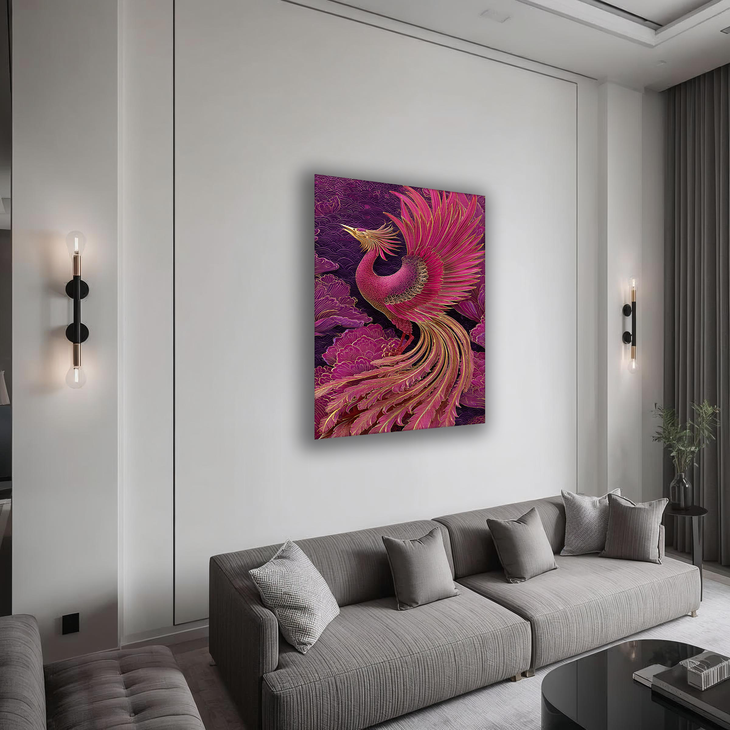Korean Phoenix Vertical Canvas Art – Symbolic Mythical Bird Wall Decor