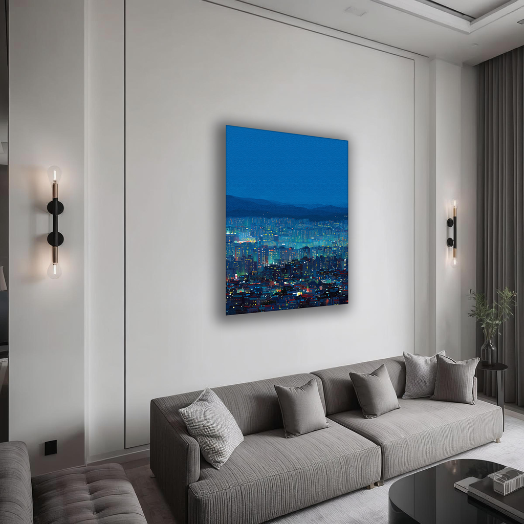 Korean Midnight Skyline Canvas Art