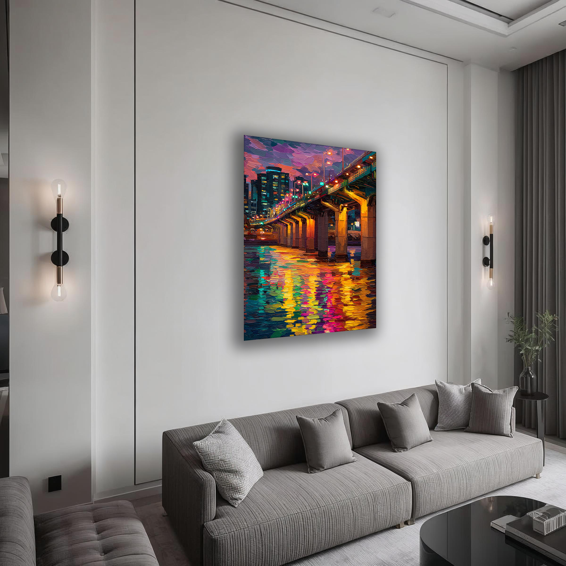 Korean Rainbow Bridge of Seoul Nights Canvas Art