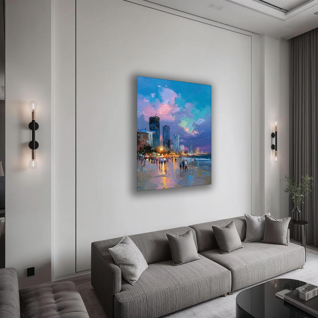 Korean Coastal Evening of Lights Canvas Art