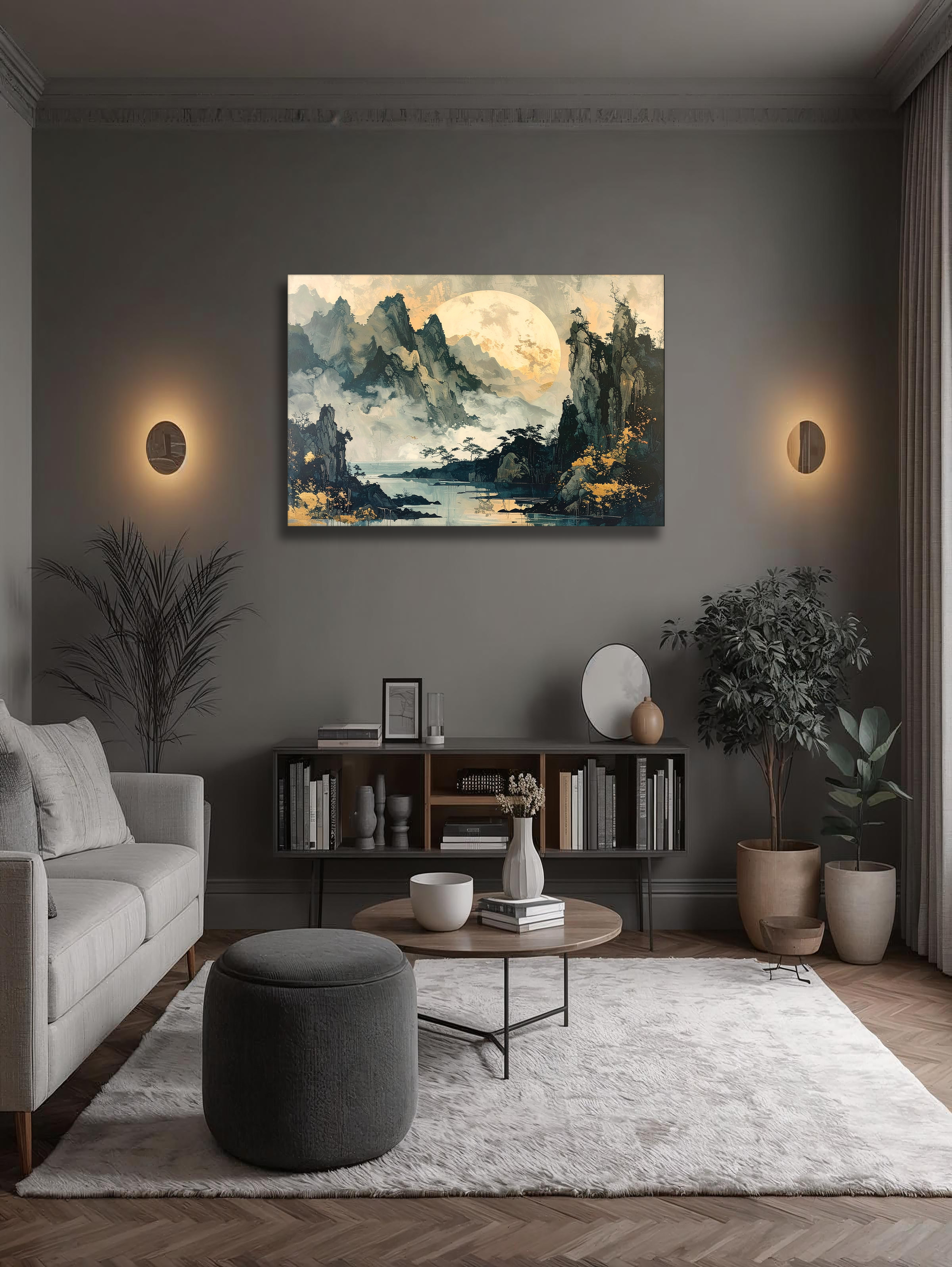 Moonlit Serenity over Korean Mountains – Korean Landscape Canvas Art