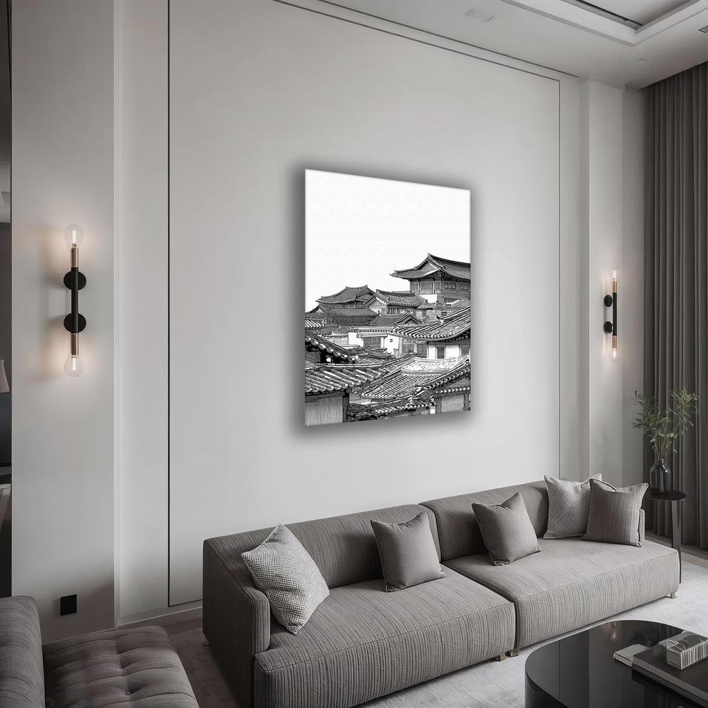 Korean Hanok Village Skyline Canvas Art