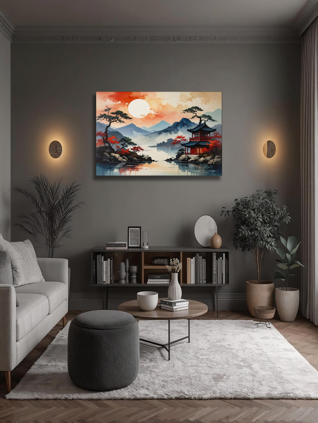 Morning Glow over the Hanok Lake – Korean Landscape Canvas Art