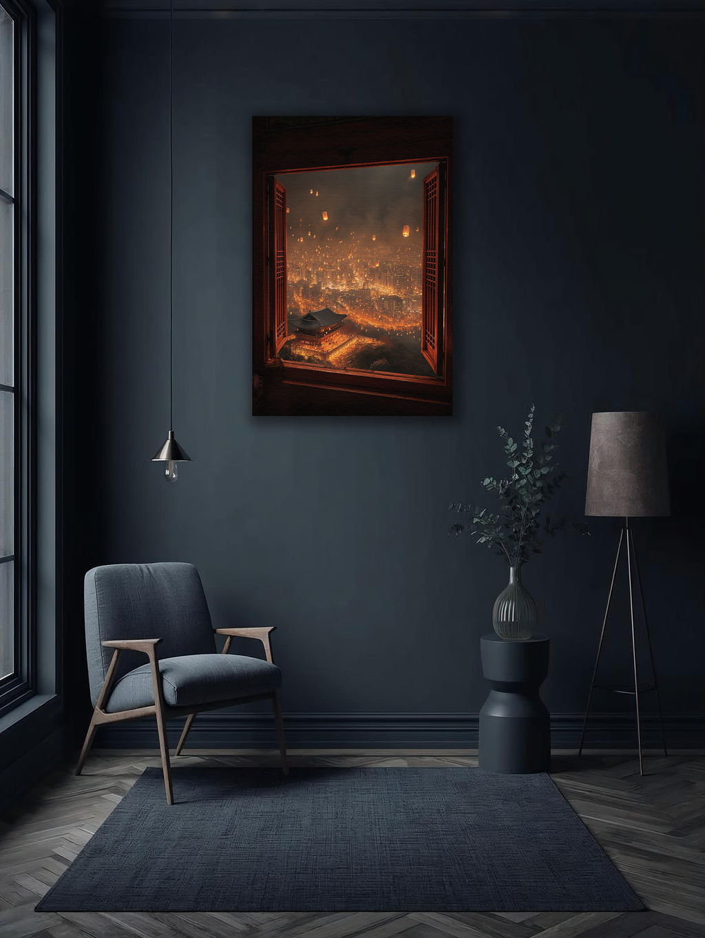 Korean Lanterns Over the City Canvas Art