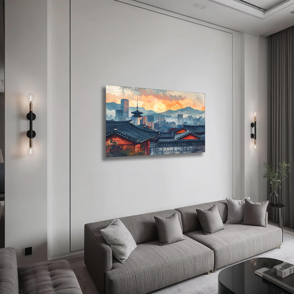 Moon Over Modern Seoul – Korean Cityscape Landscape Canvas Art