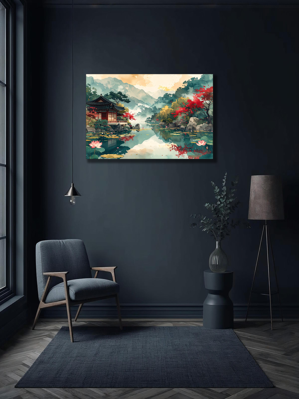 Lotus Reflections at Gyeonghoeru – Korean Traditional Landscape Canvas Art