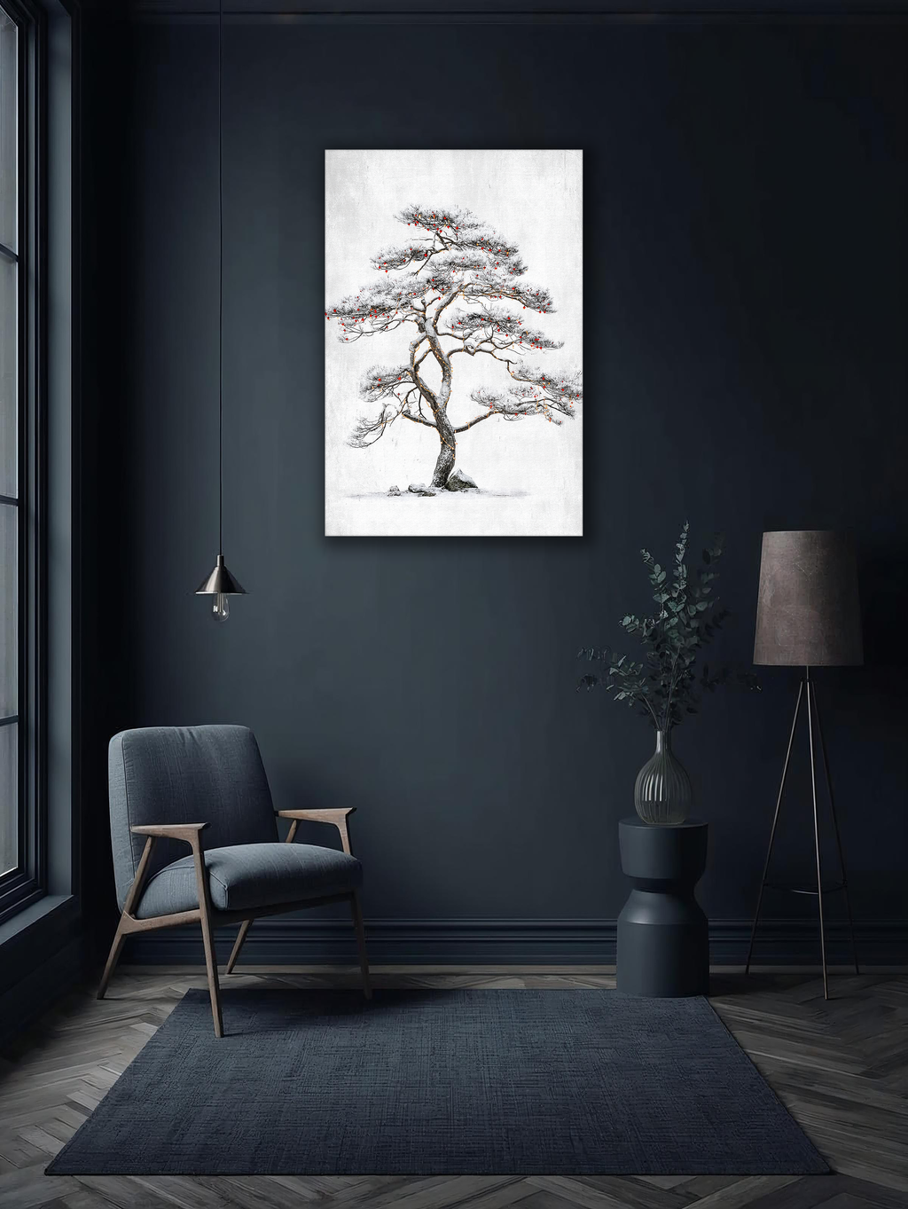 Korean Winter Pine Tree Canvas Art | Minimal Snow Landscape