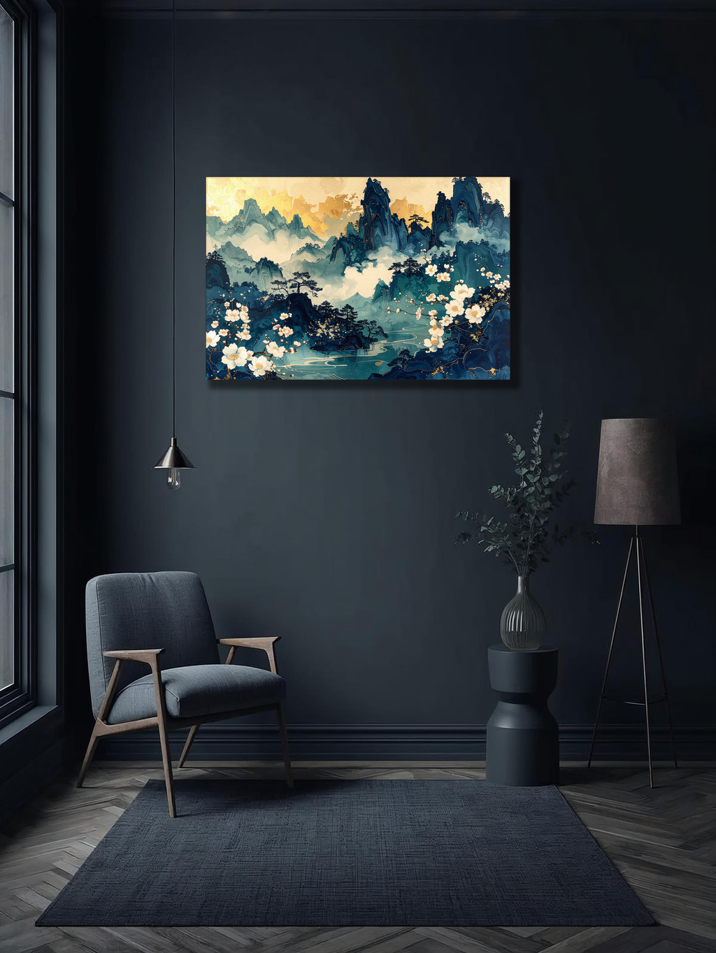 Azure Tranquility – Korean Mountain Blossom Canvas Art