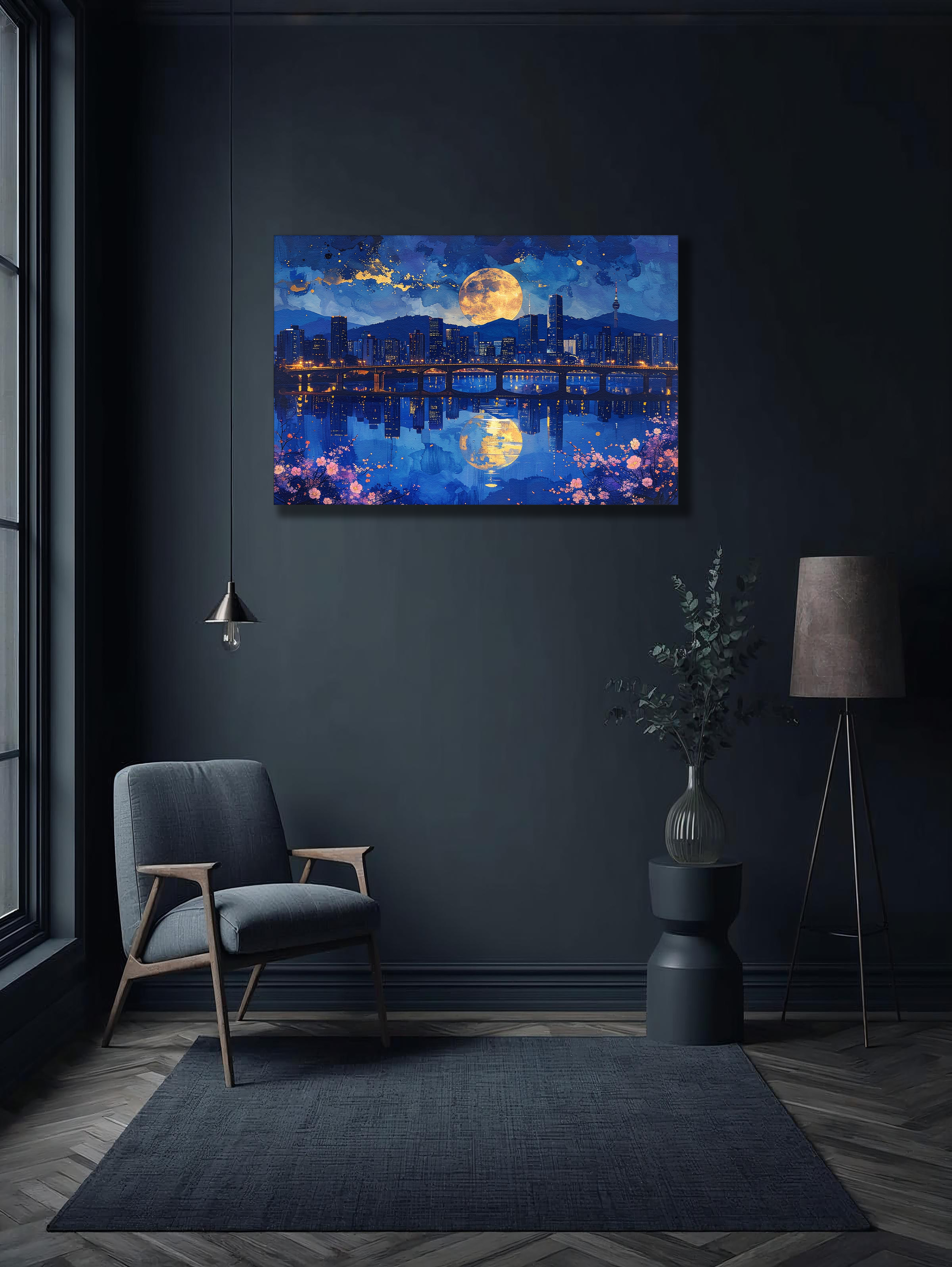 Moonlight Over Seoul – Korean City Nightscape Canvas Art
