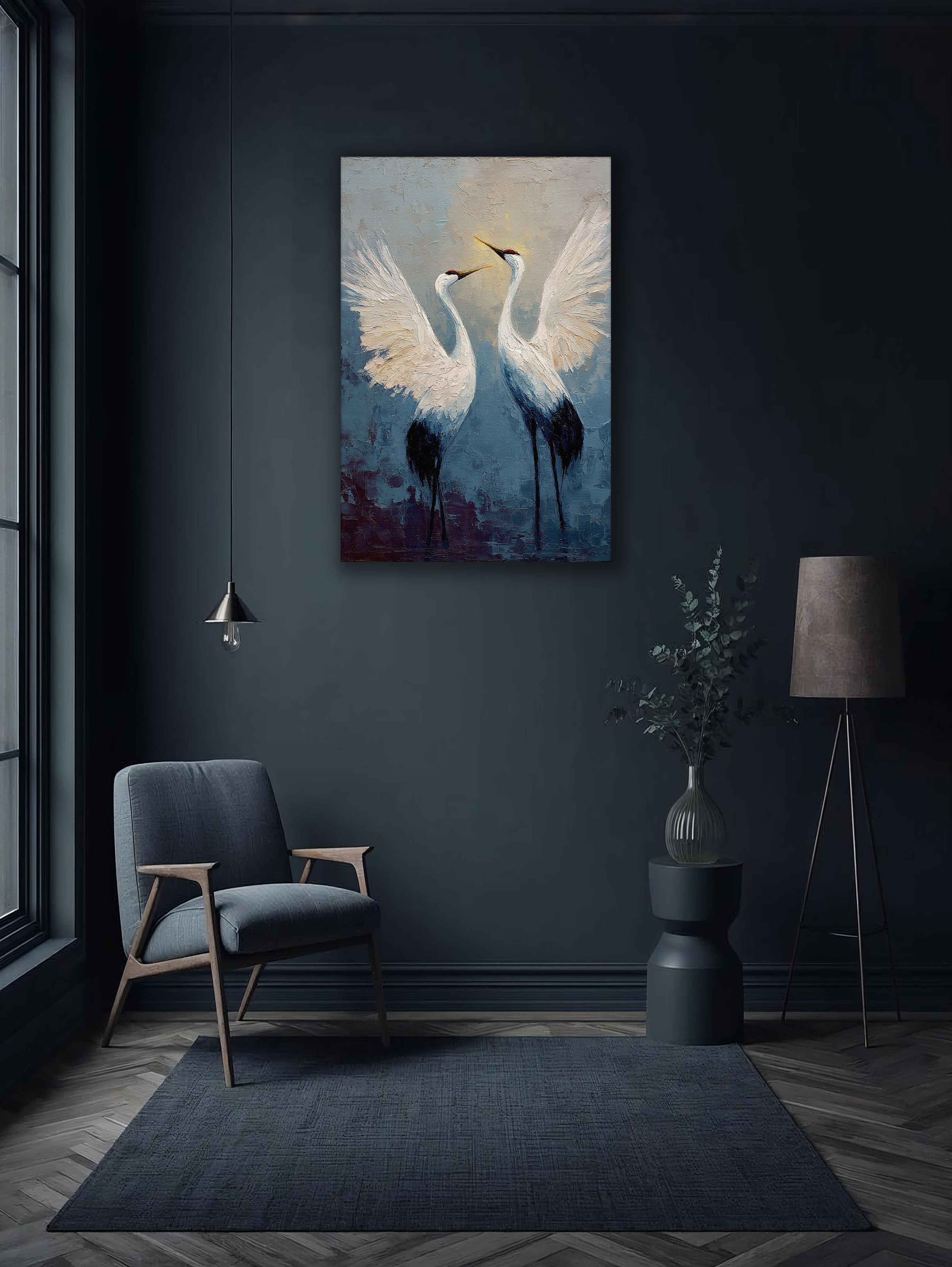 Korean Crane Canvas Art | Graceful Twin Wings Painting
