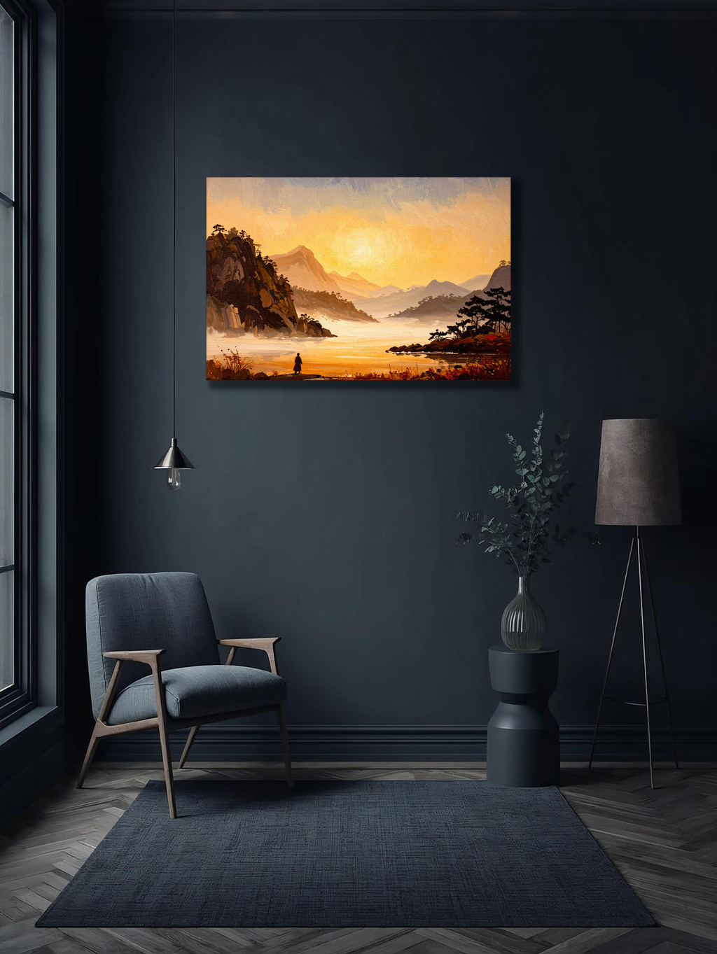 Golden Silence of Dawn – Korean Mountain Landscape Canvas Art