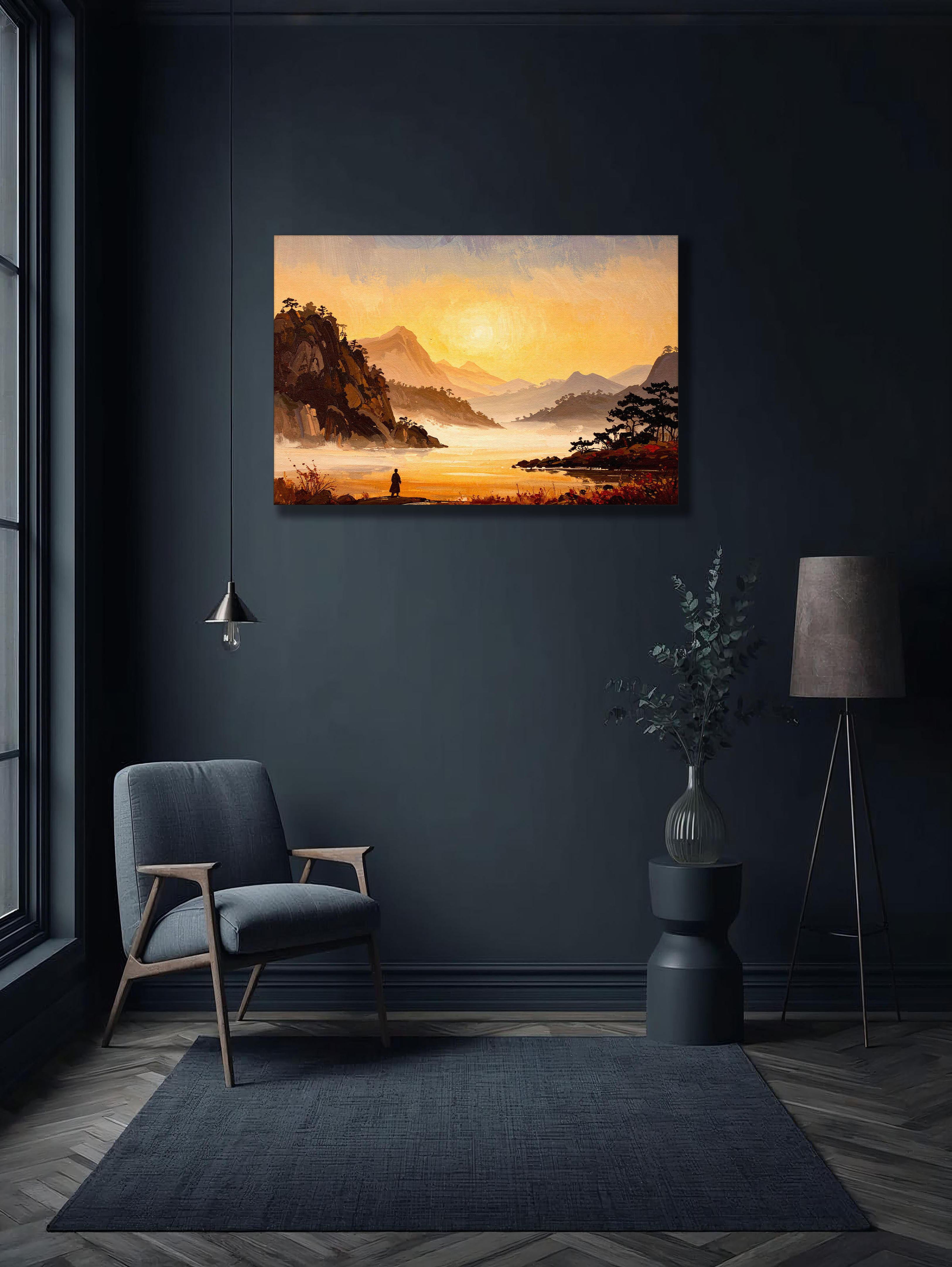 Golden Silence of Dawn – Korean Mountain Landscape Canvas Art