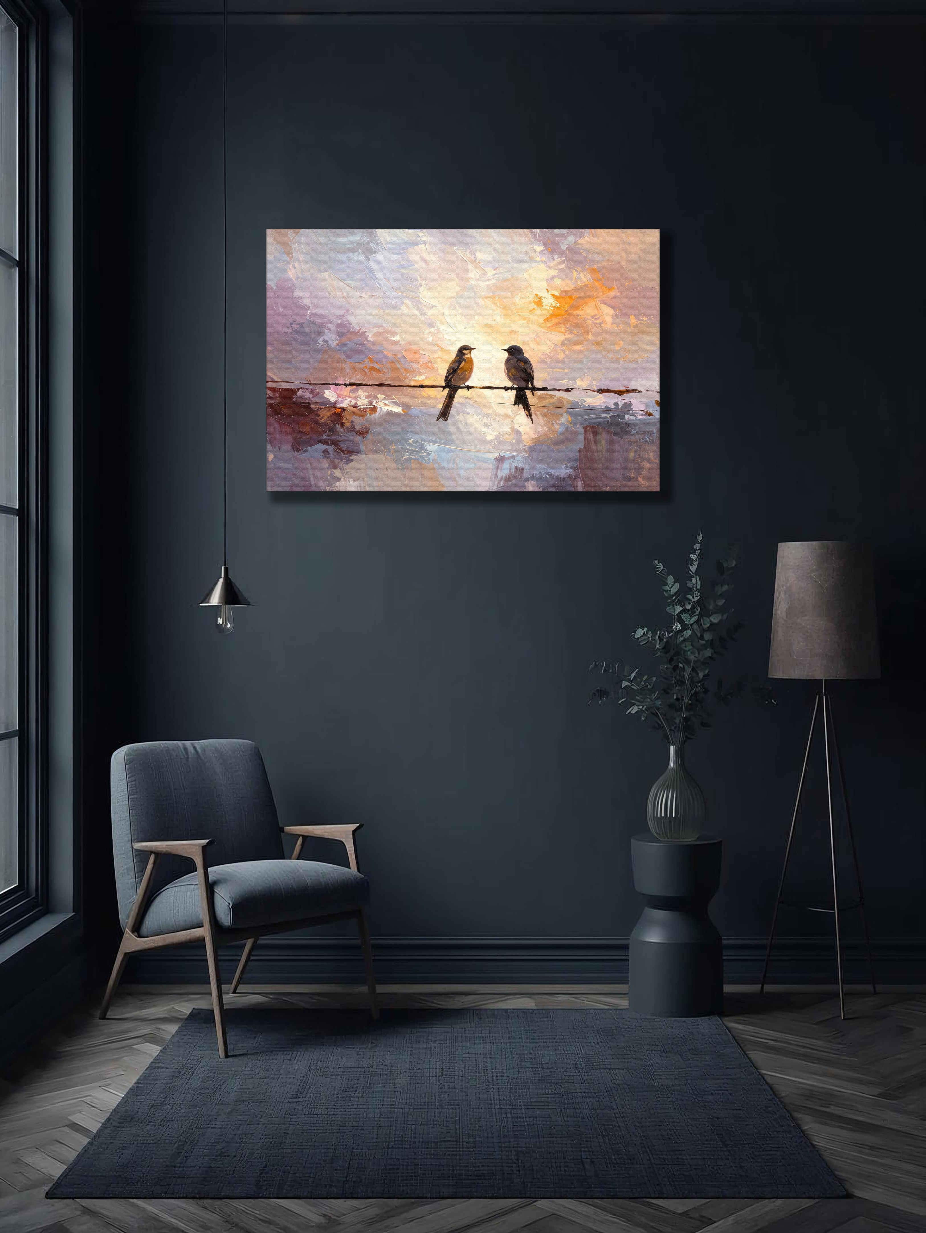 Whisper of Morning Light – Two Birds Minimal Impressionist Canvas Art
