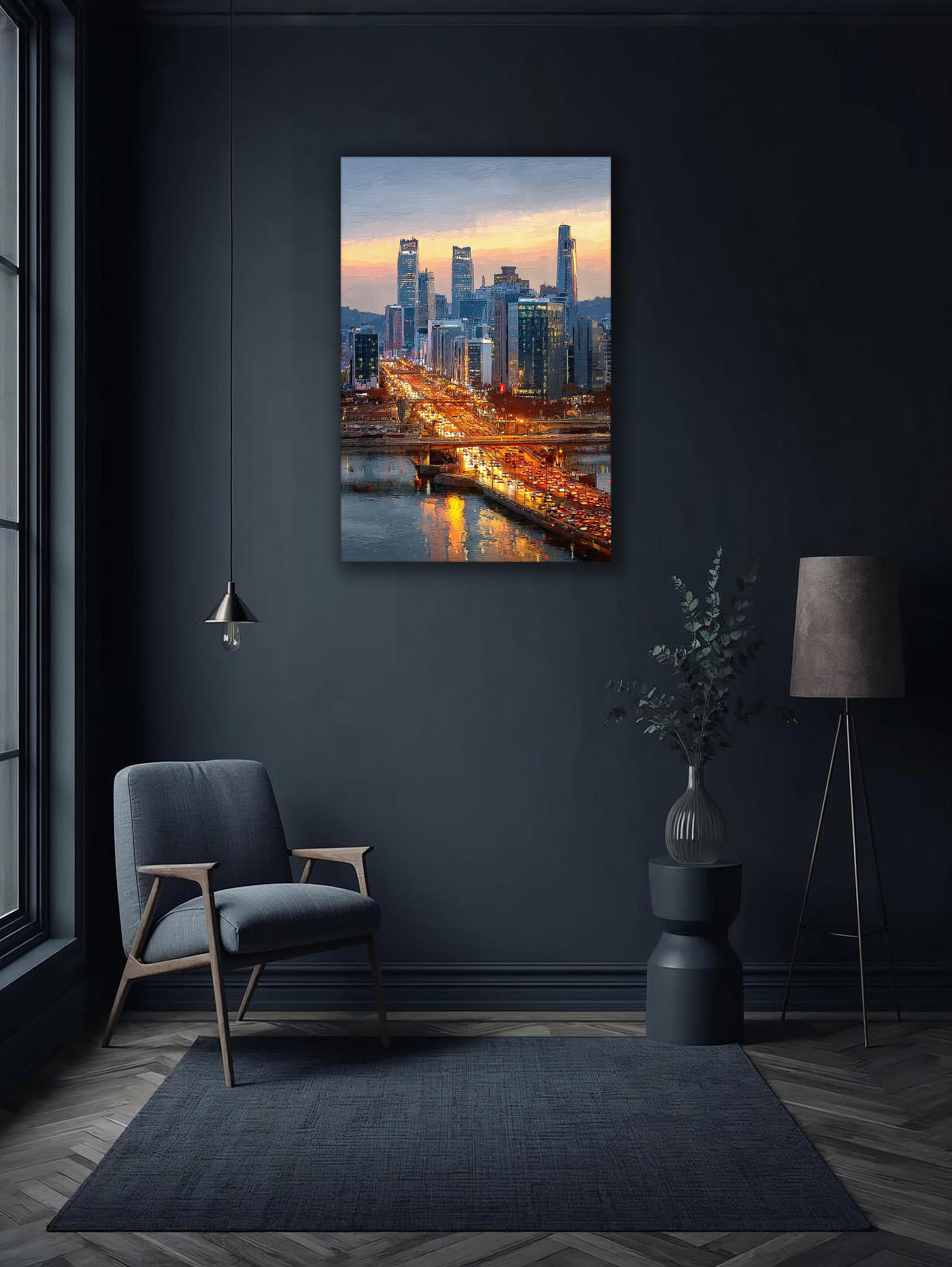 Korean Cityscape Canvas Art | Seoul River Sunset Glow