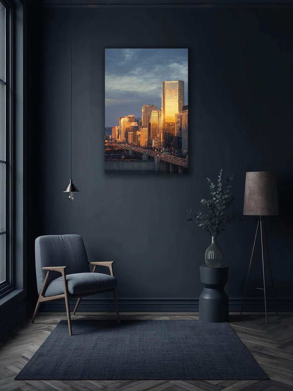 Korean Cityscape Canvas Art | Golden Seoul Sunset Towers
