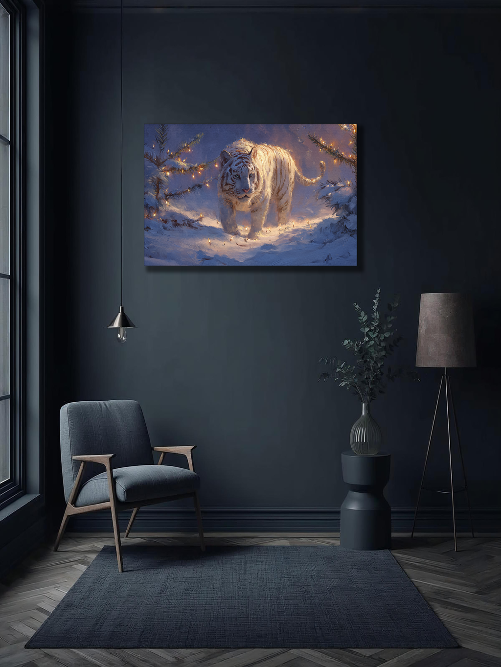 Korean White Tiger Canvas Art | Winter Forest Glow