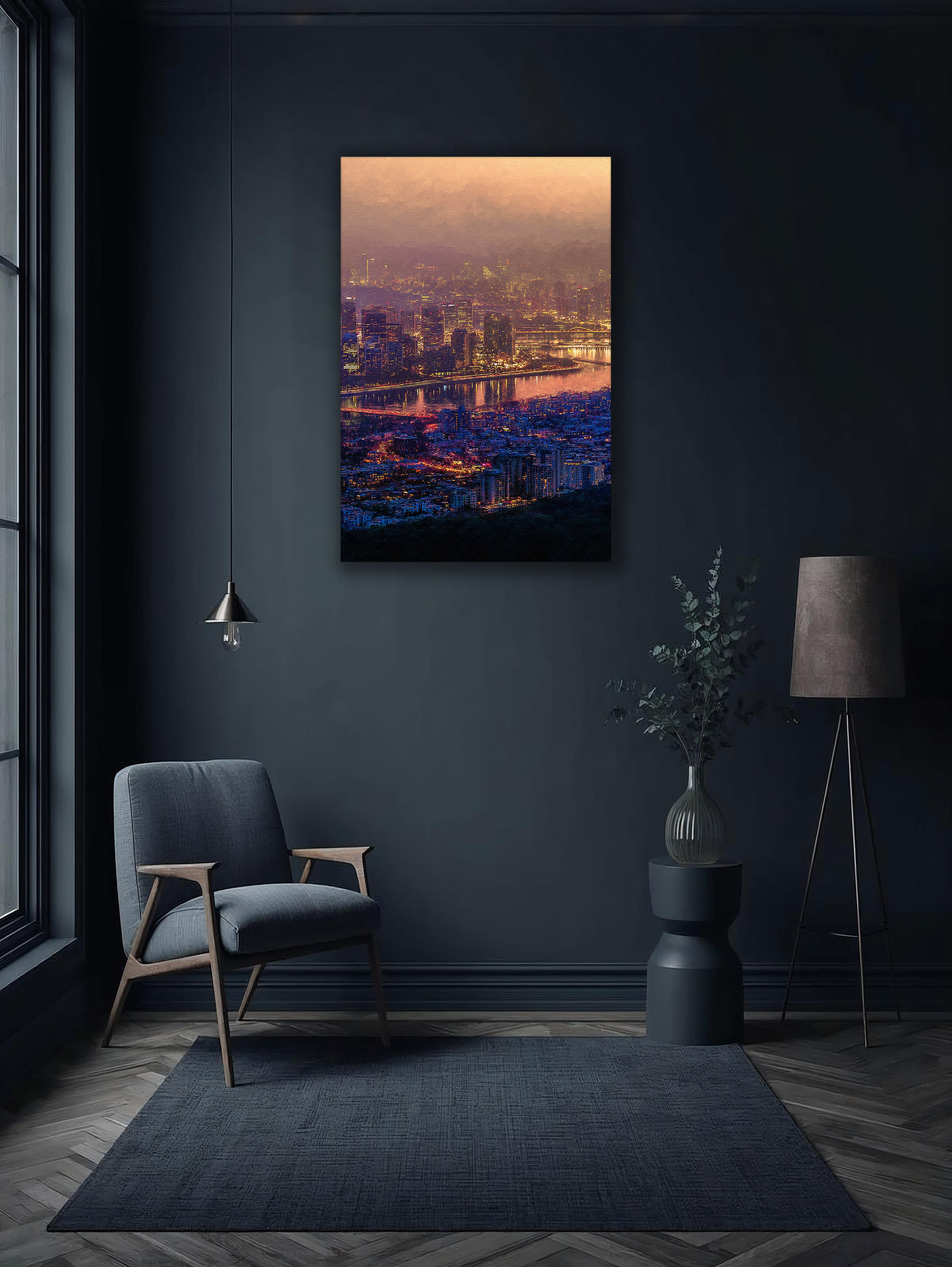 Korean Cityscape Canvas Art | Seoul Dusk Skyline View