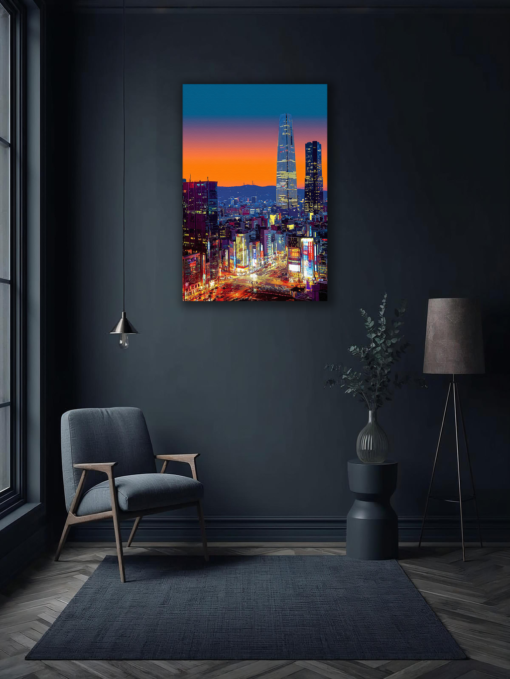 Korean Cityscape Canvas Art | Neon Seoul Sunset Towers