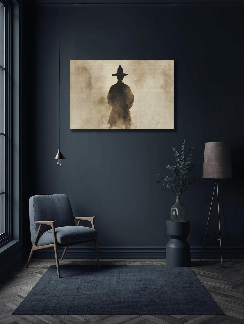 Korean Scholar Silhouette Canvas Art | Sepia Minimal Style
